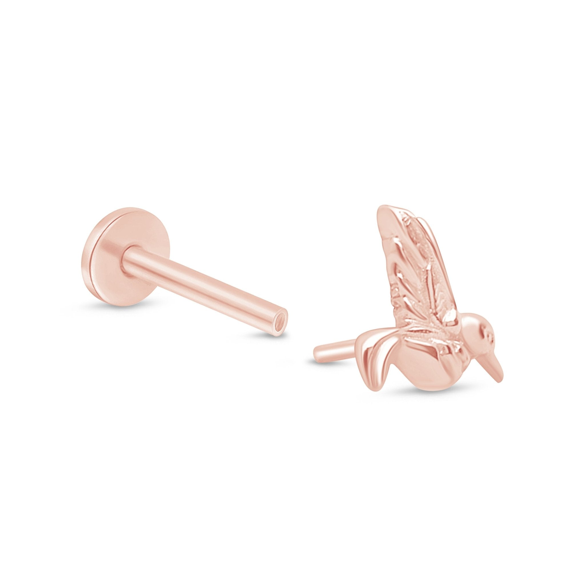 Hummingbird Flat Back Stud in Solid 14k Rose Gold