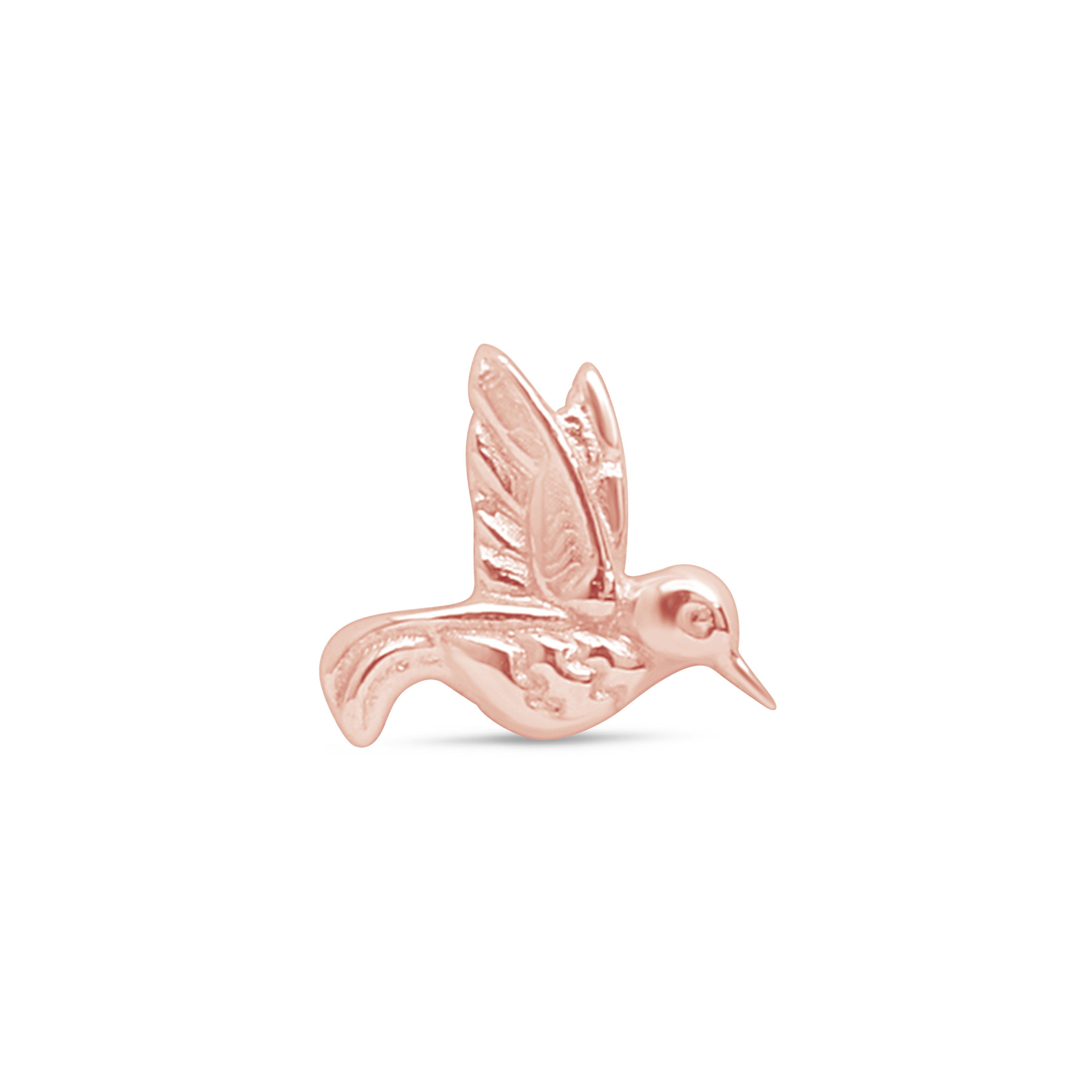 Hummingbird Flat Back Stud in Solid 14k Rose Gold