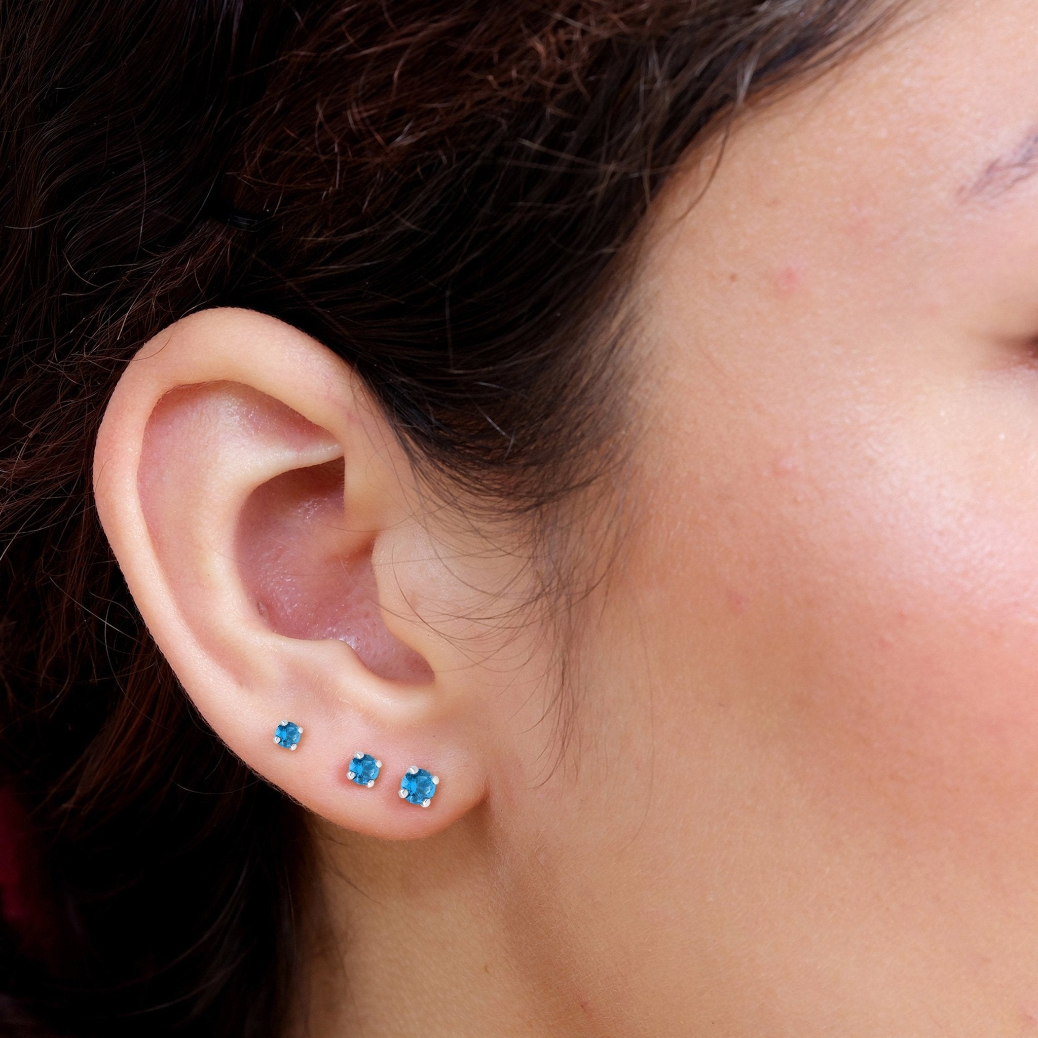 Blue Topaz Cartilage Flat Back Stud in Solid 14k Yellow Gold