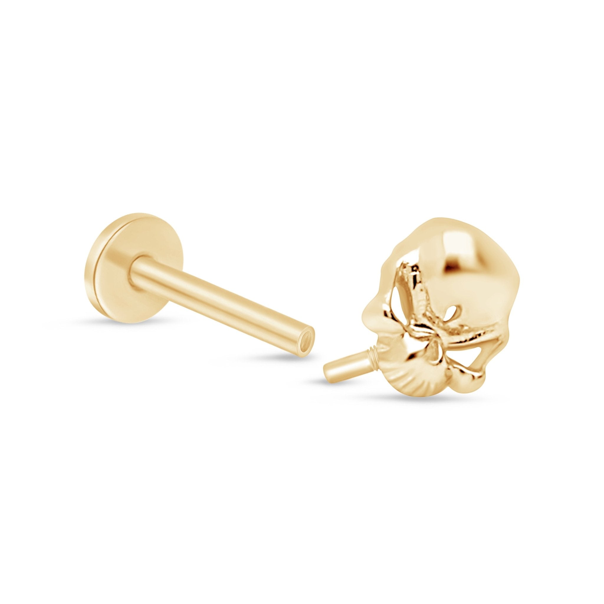 Sassy Skull Flat Back Stud in Solid 14k Yellow Gold