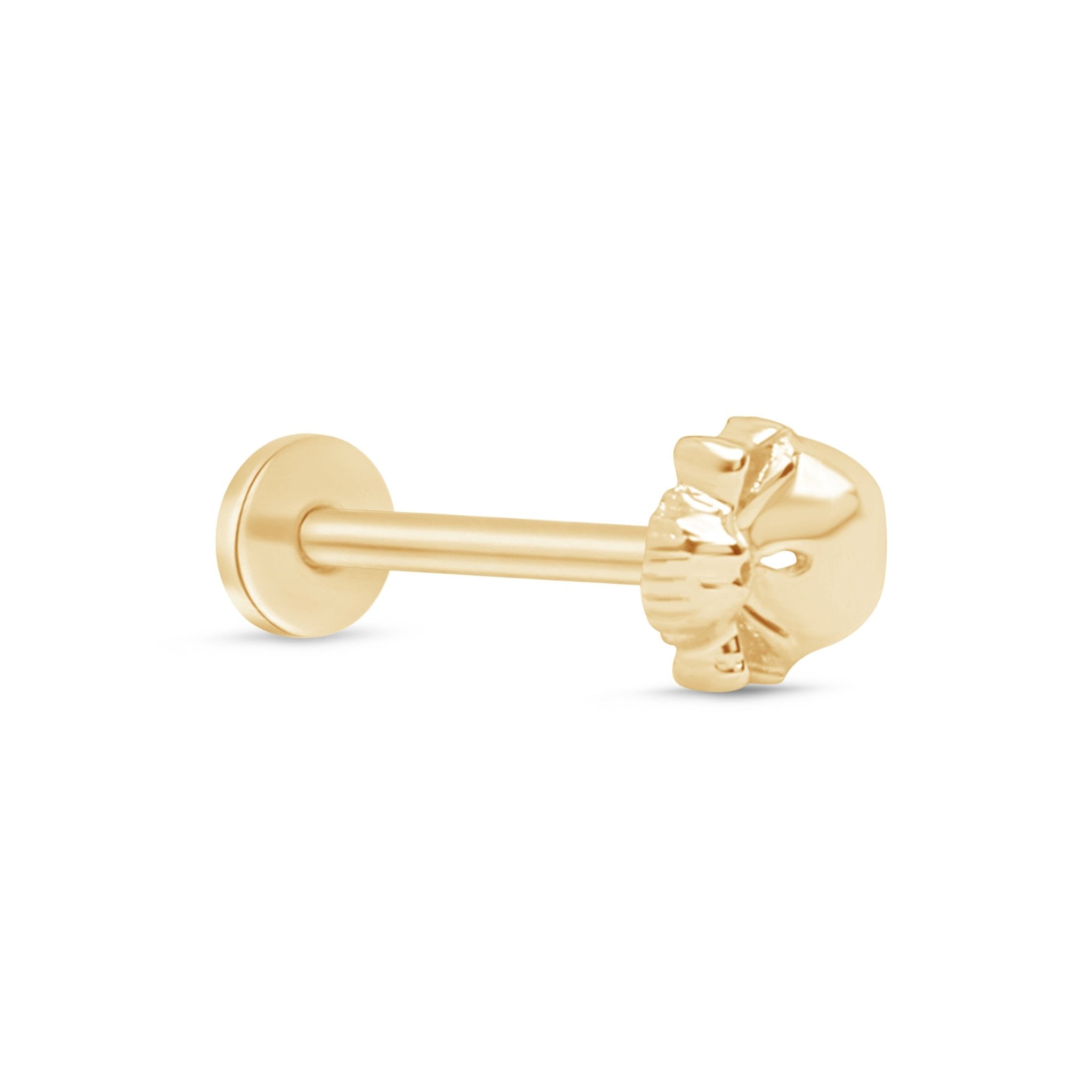 Sassy Skull Flat Back Stud in Solid 14k Yellow Gold