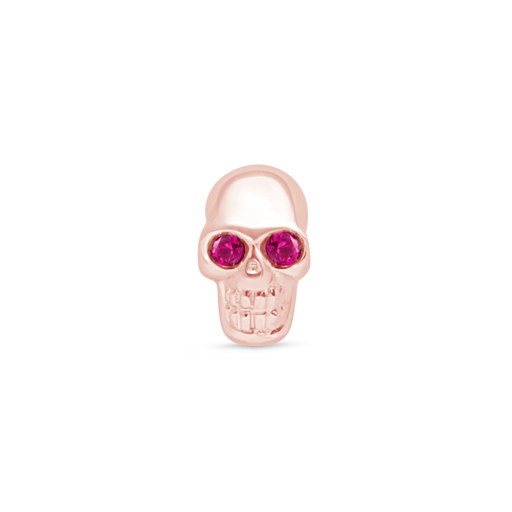 Pink Ruby Eye Skull Flat Back Stud in Solid 14k Rose Gold