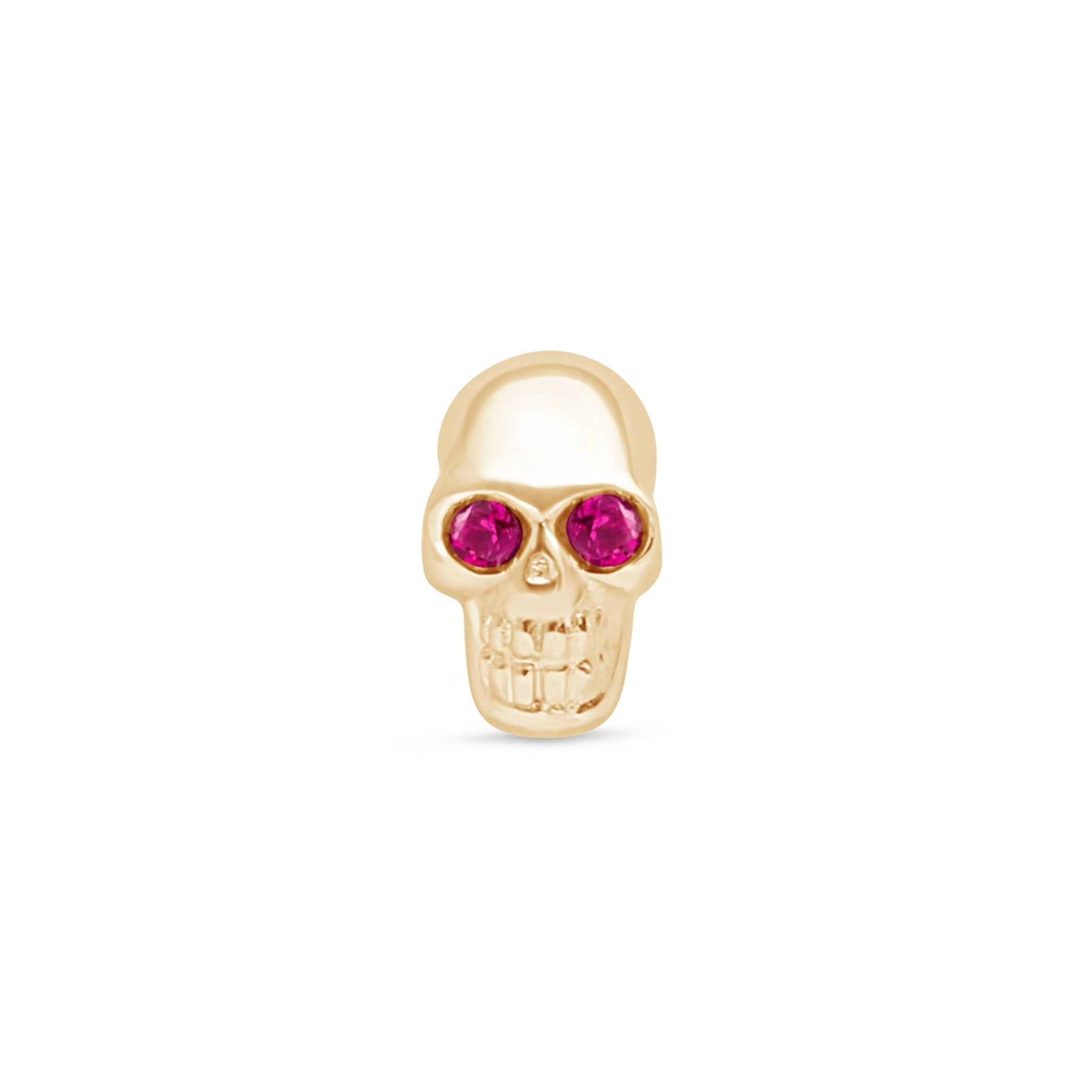 Ruby Eye Skull Flat Back Stud in Solid 14k Yellow Gold