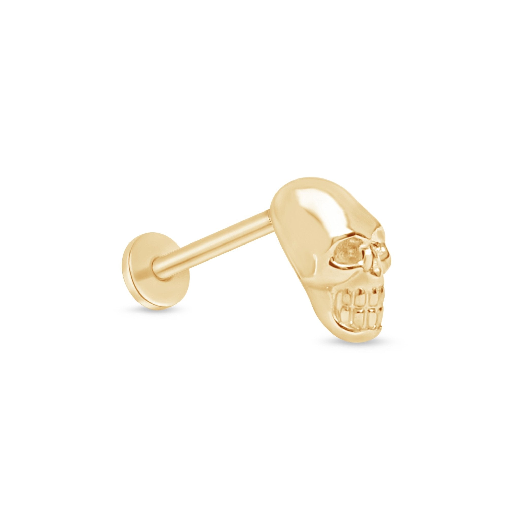Minimalist Skull Flat Back Stud in Solid 14k Yellow Gold