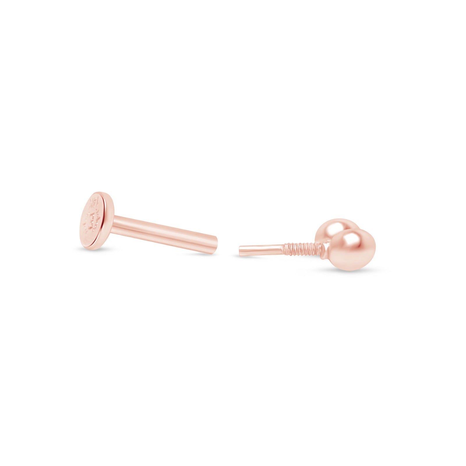 Double Ball Flat Back Stud in Solid 14k Rose Gold
