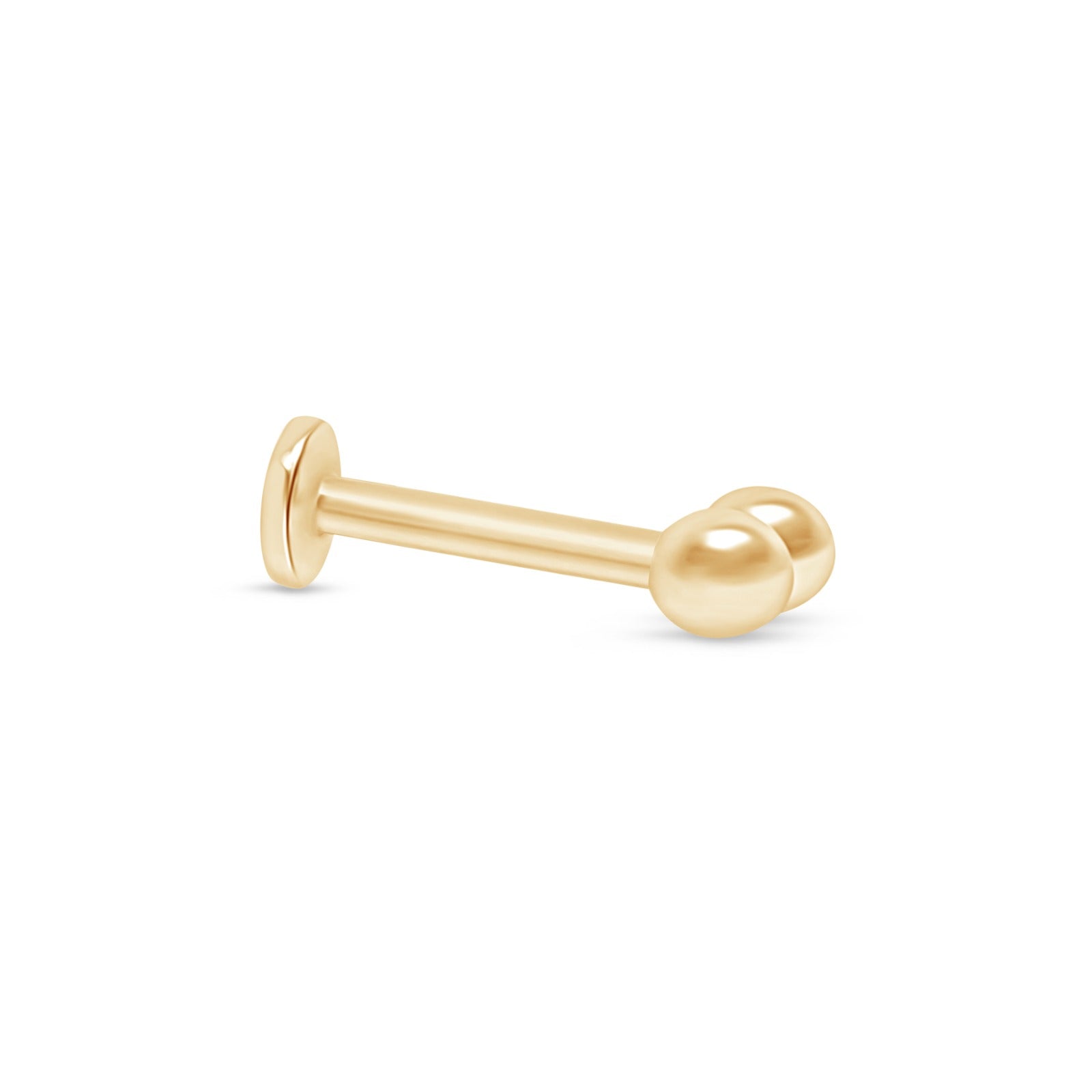 Double Ball Flat Back Stud in Solid 14k Yellow Gold