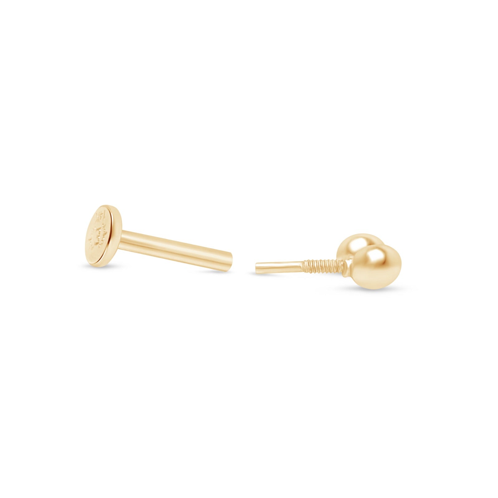 Double Ball Flat Back Stud in Solid 14k Yellow Gold