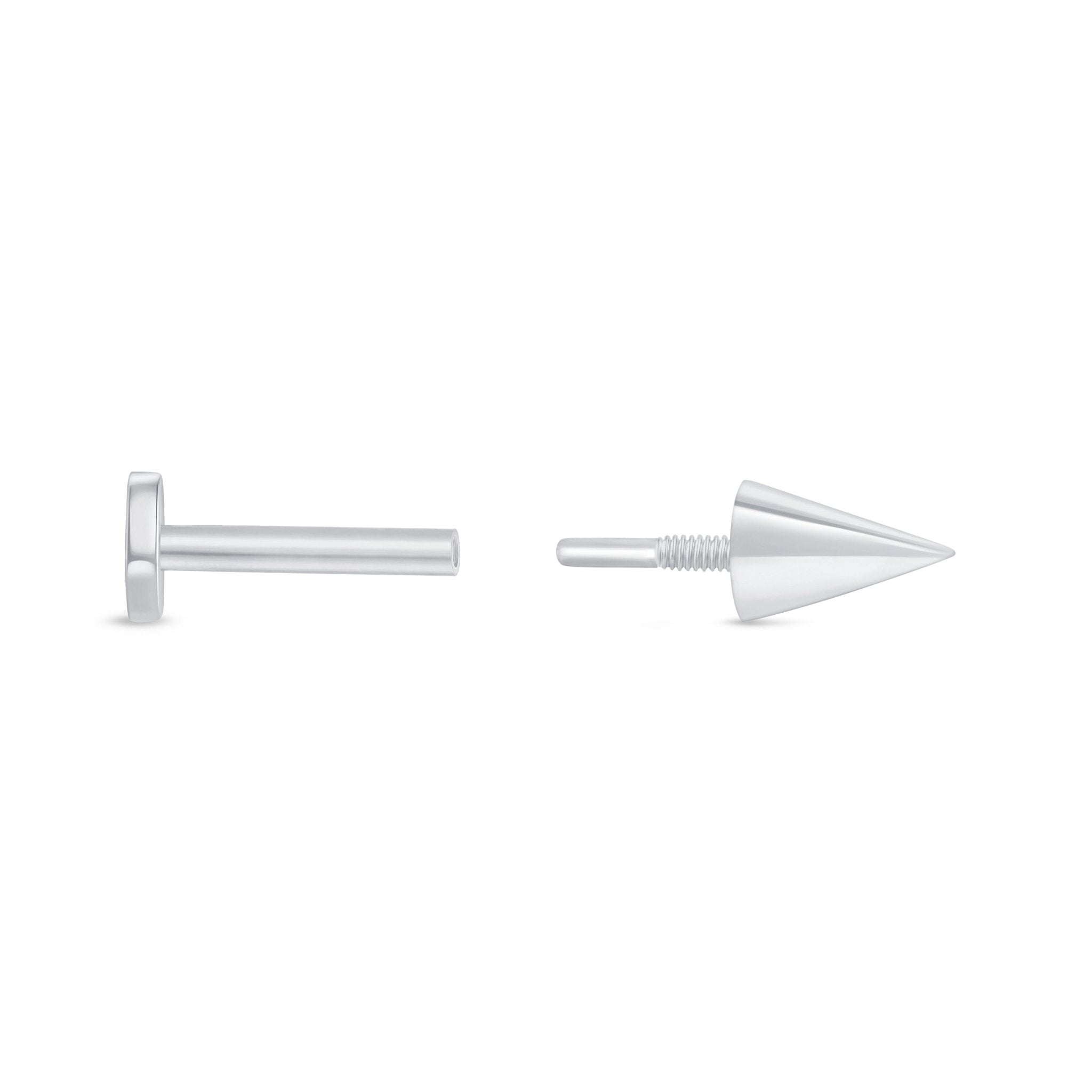 Spike Flat Back Stud in Solid 14k White Gold