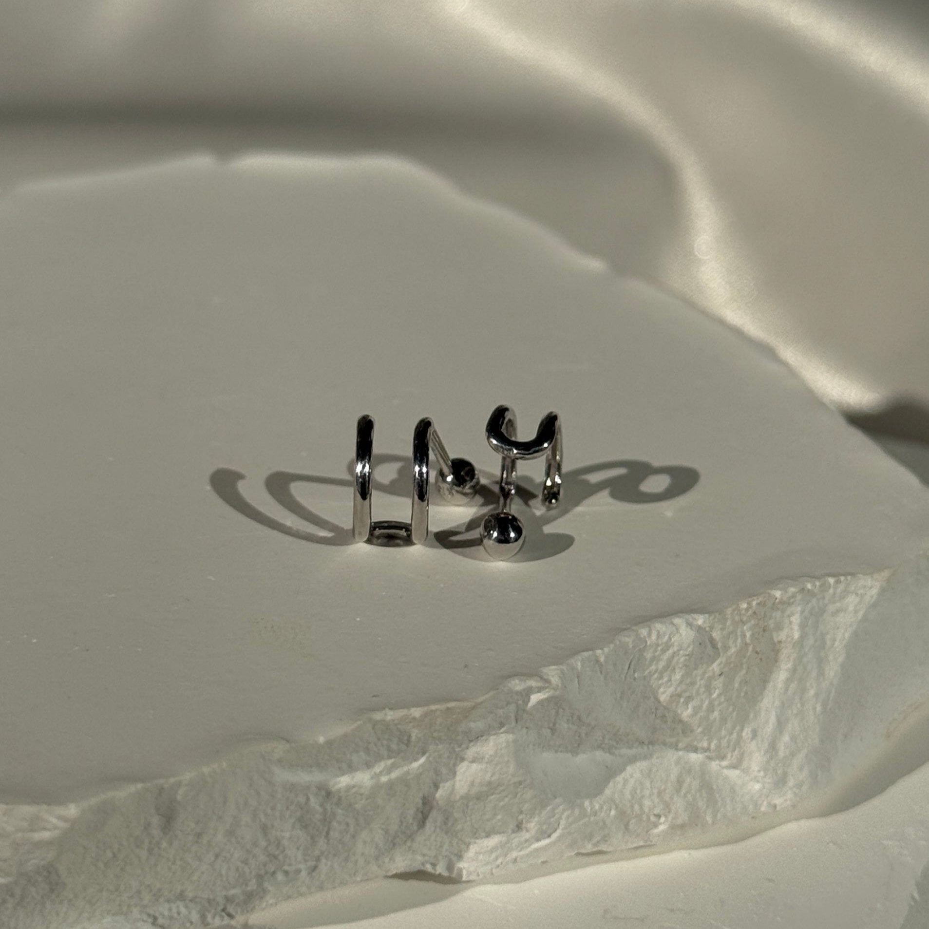 Double Hoop Illusion Ear Cuff Earring in Solid 14k White Gold