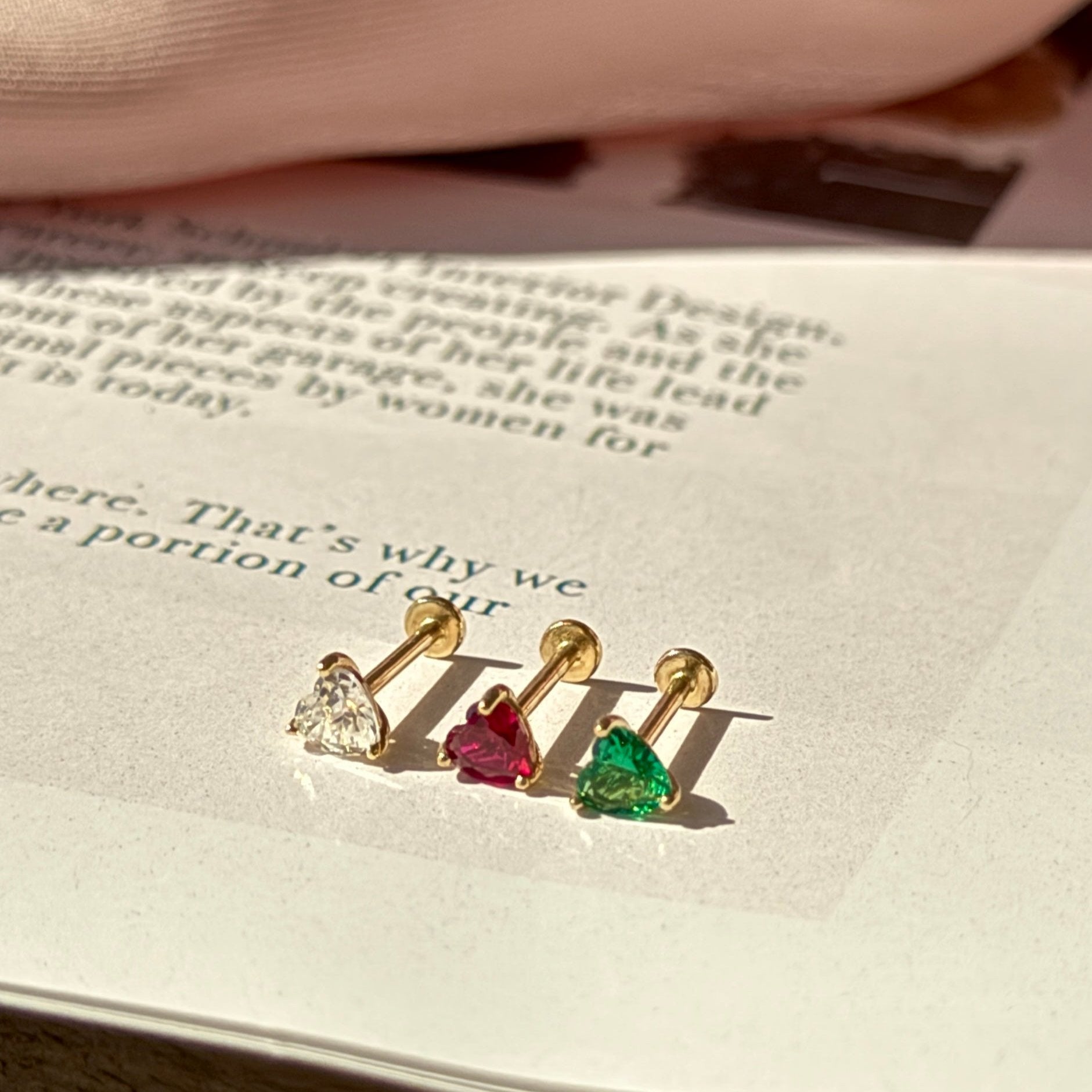 Stone Heart Flat Back Stud in Solid 14k Yellow Gold