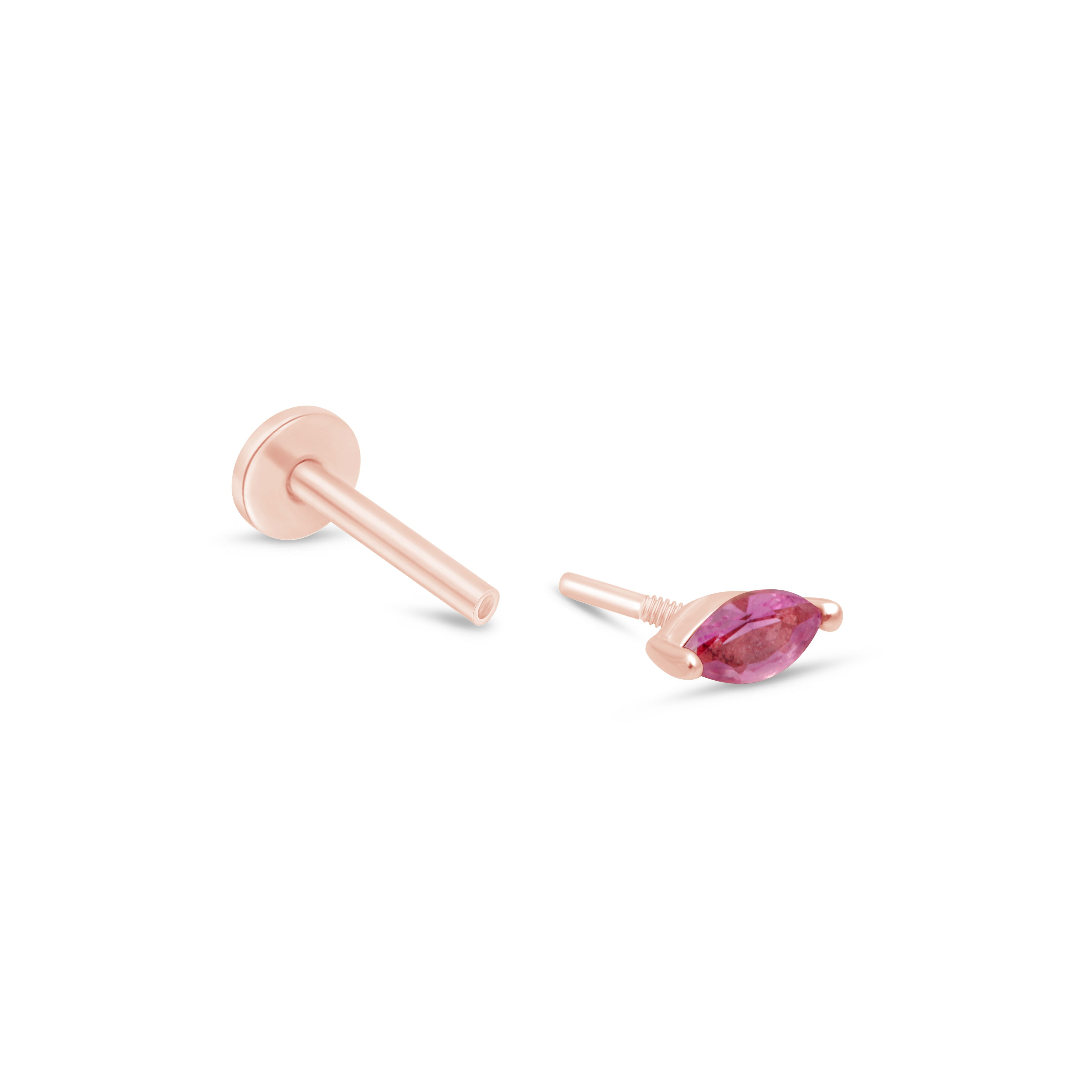 Marquise Pink Tourmaline Flat Back Stud in Solid 14k Rose Gold