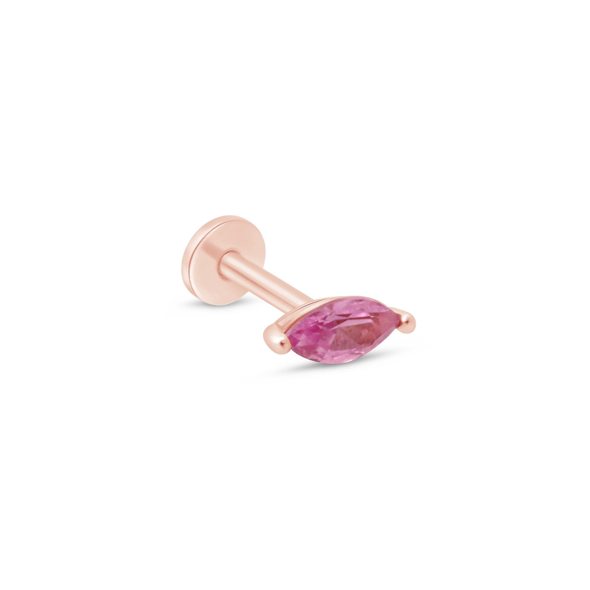 Marquise Pink Tourmaline Flat Back Stud in Solid 14k Rose Gold
