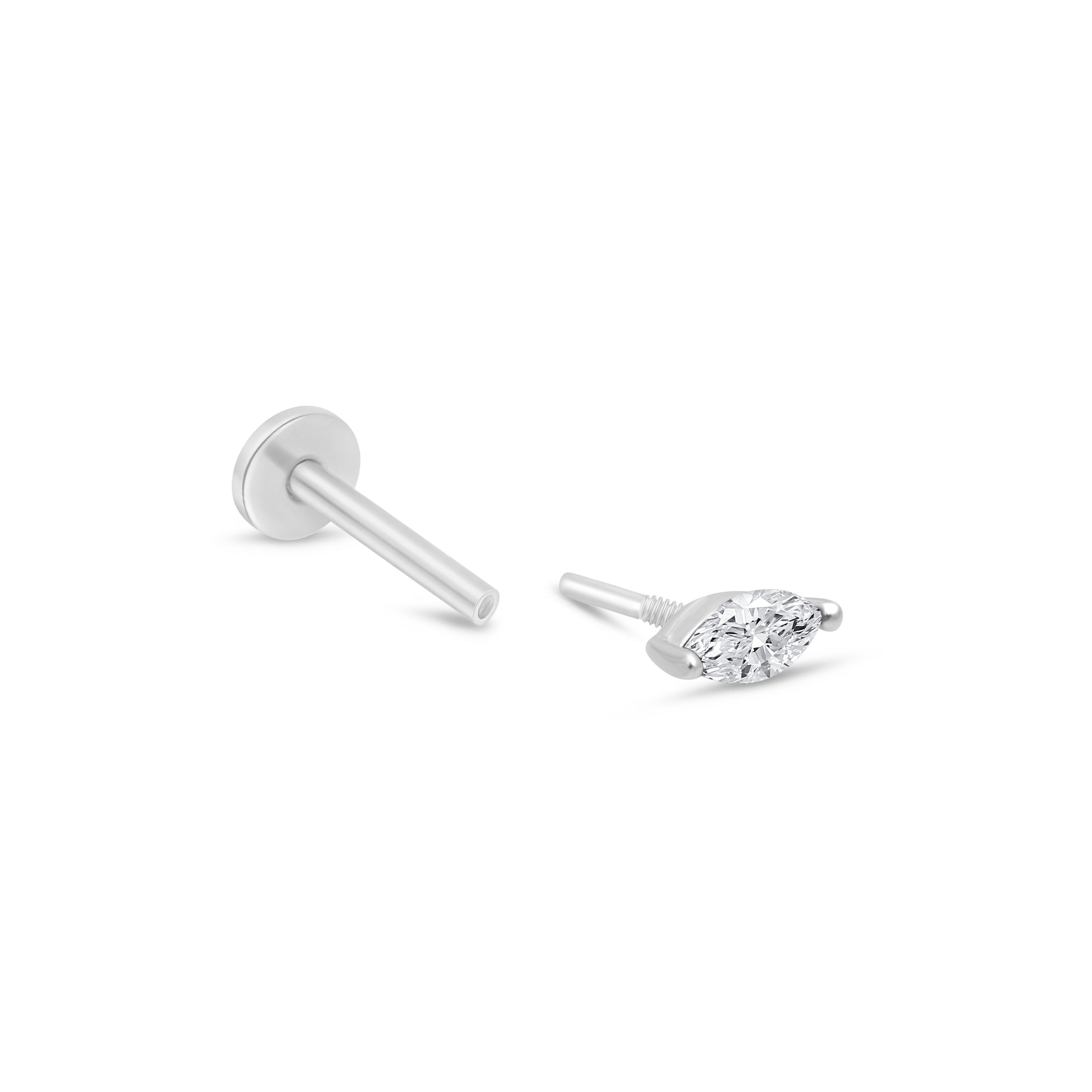 Marquise Stone Flat Back Stud in Solid 14k White Gold