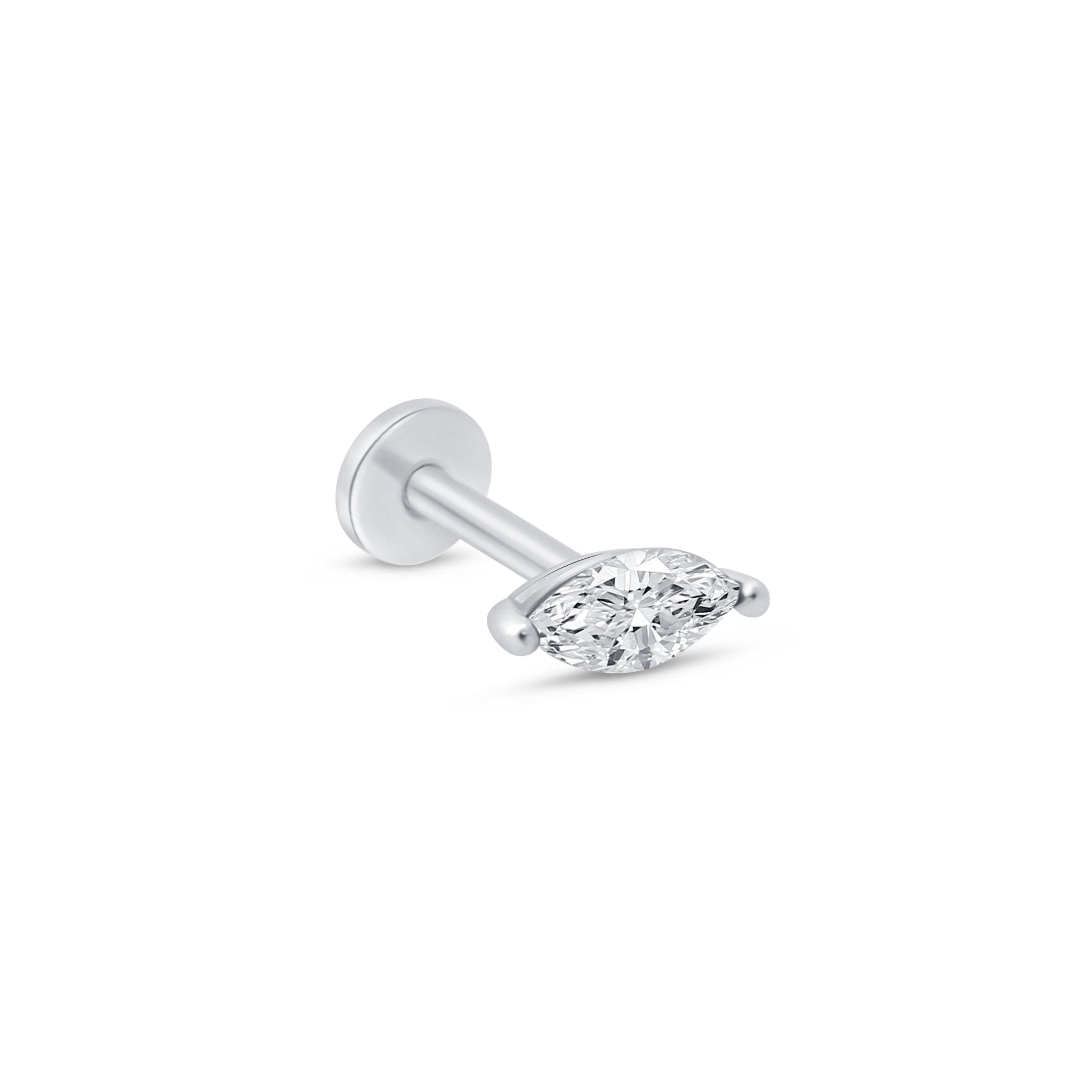 Marquise Stone Flat Back Stud in Solid 14k White Gold