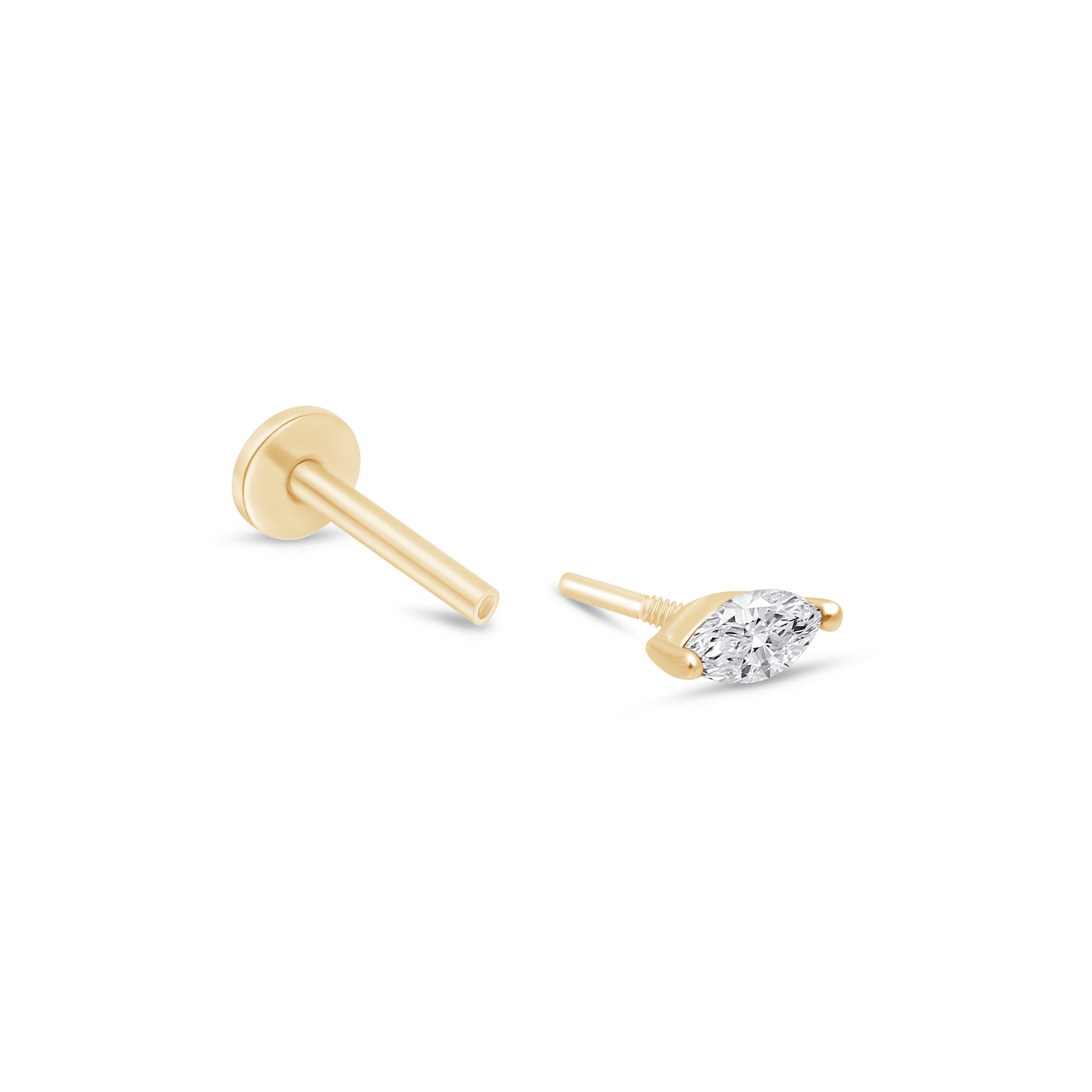 Marquise Gemstone Flat Back Stud in Solid 14k Yellow Gold