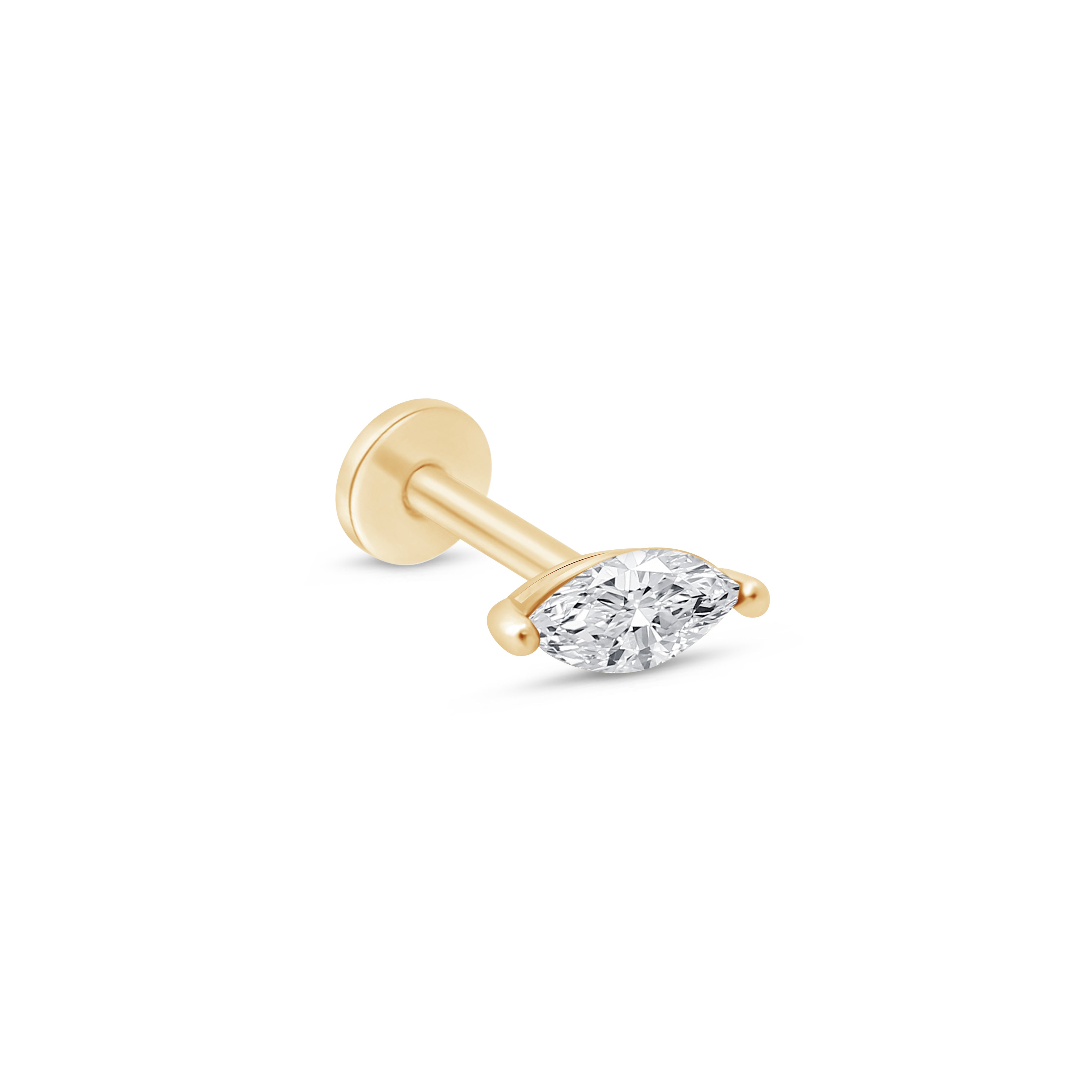 Marquise Gemstone Flat Back Stud in Solid 14k Yellow Gold