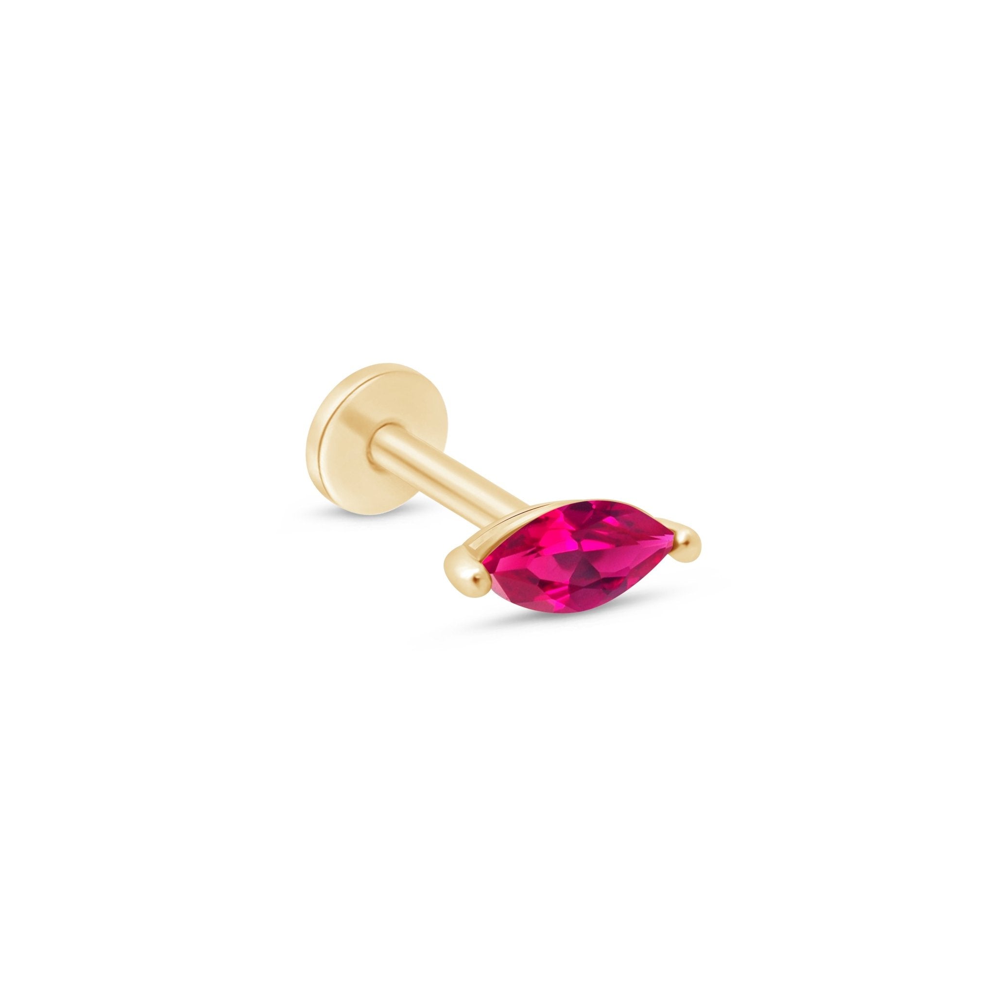 Marquise Pink Ruby Flat Back Stud in Solid 14k Yellow Gold