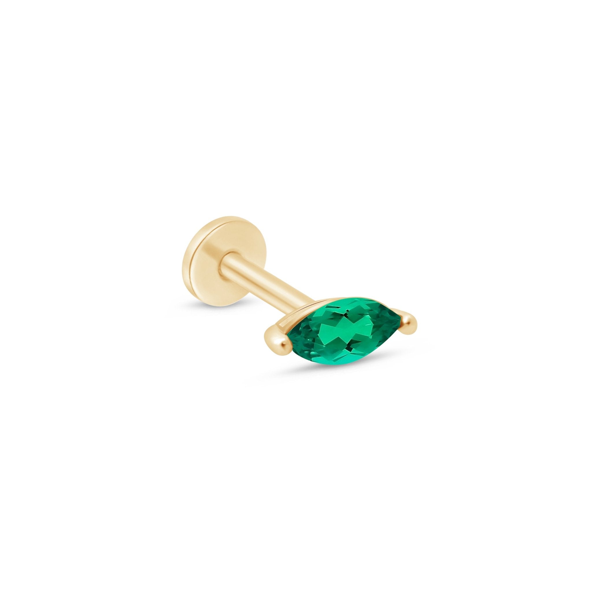 Marquise Emerald Flat Back Stud in Solid 14k Yellow Gold