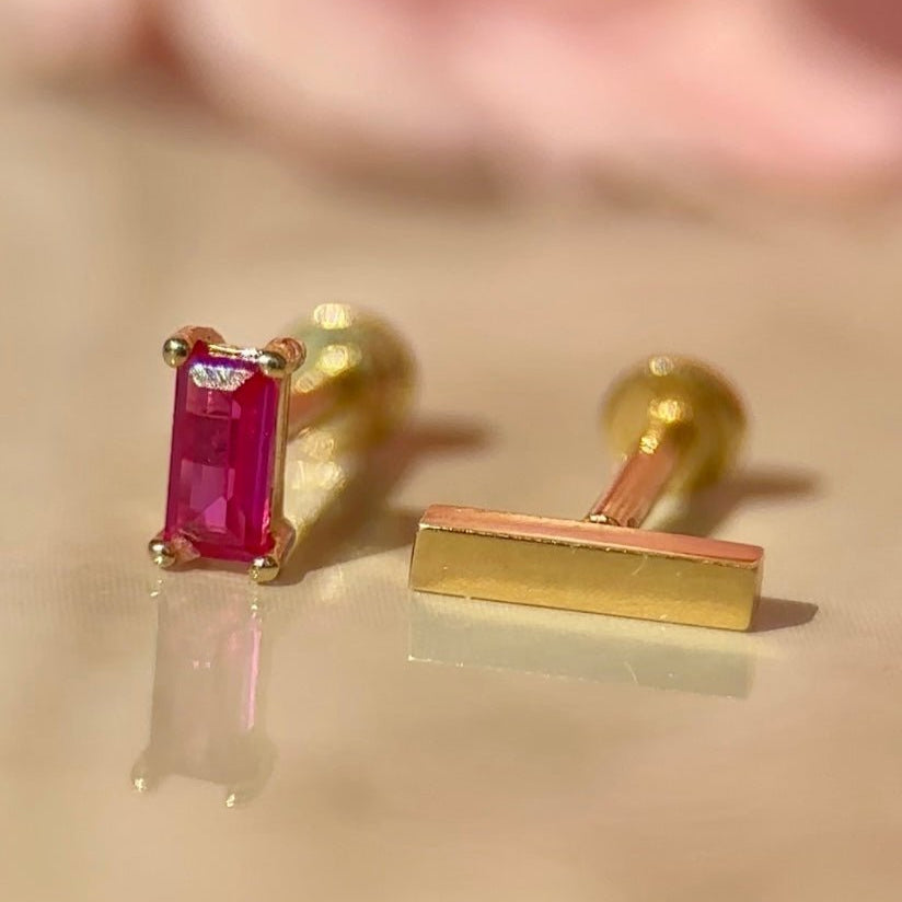 Gold Bar Flat Back Stud in Solid 14k Yellow Gold