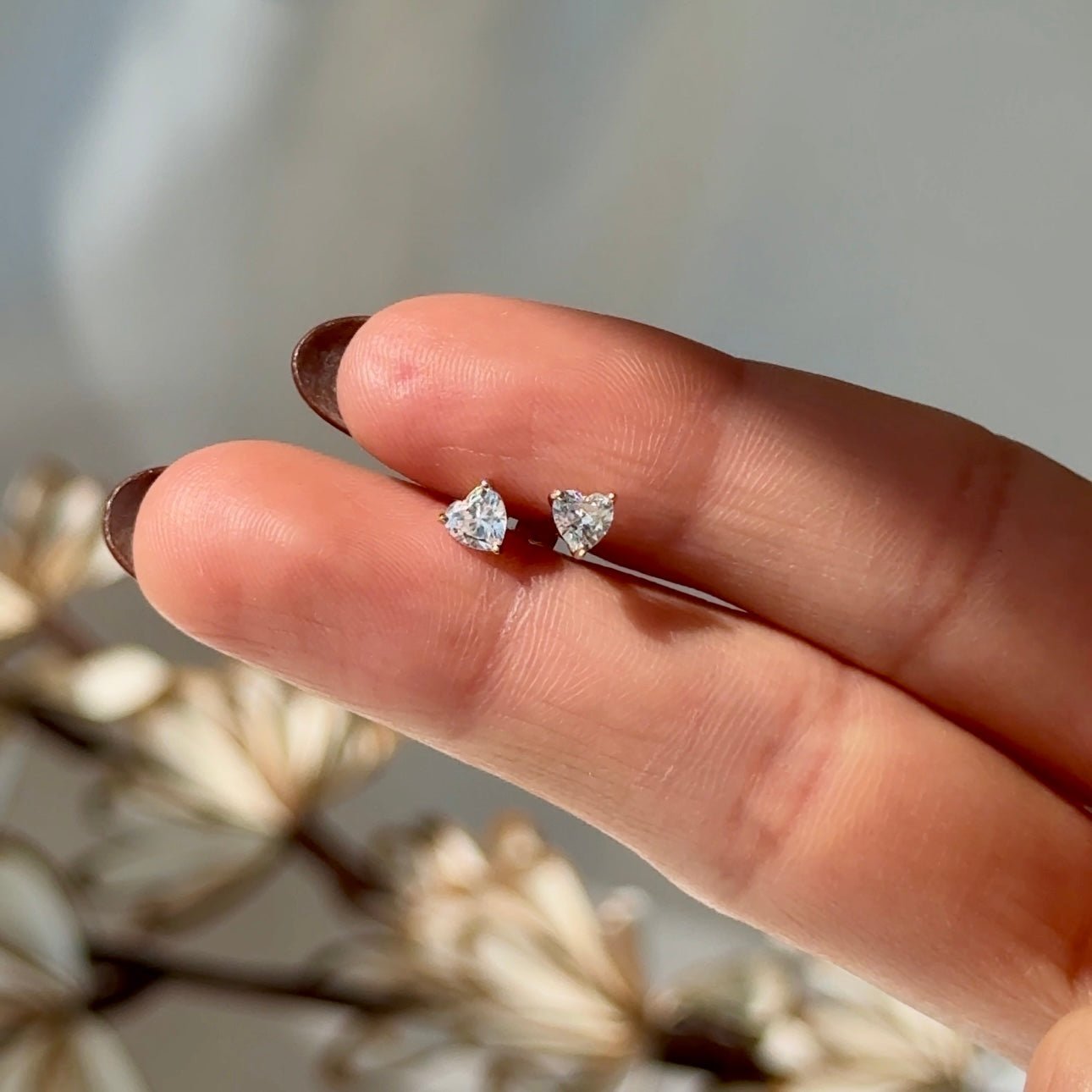 Stone Heart Flat Back Stud in Solid 14k Yellow Gold