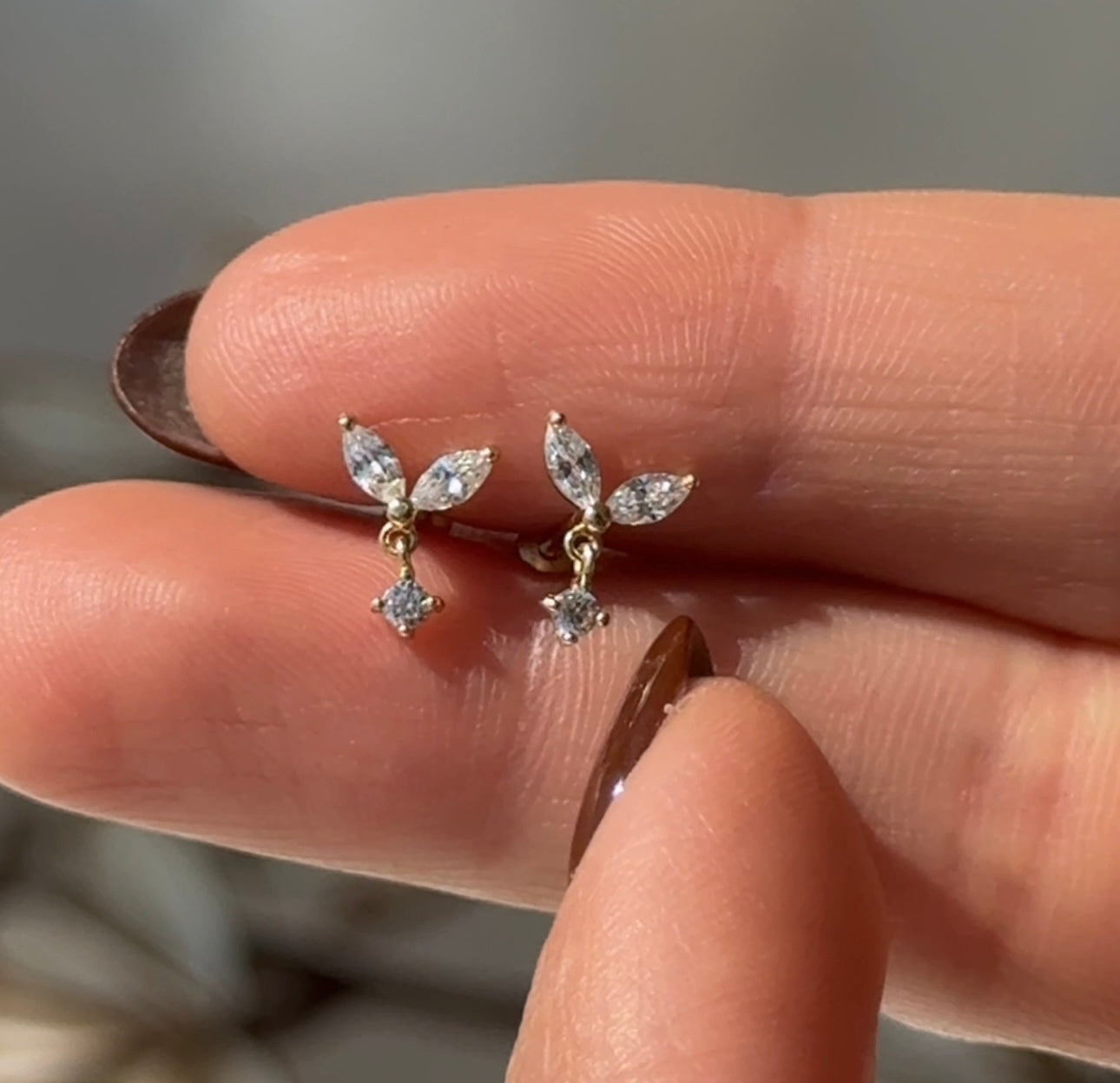Double Marquise Gemstone Drop Flat Back Stud in Solid 14k White Gold