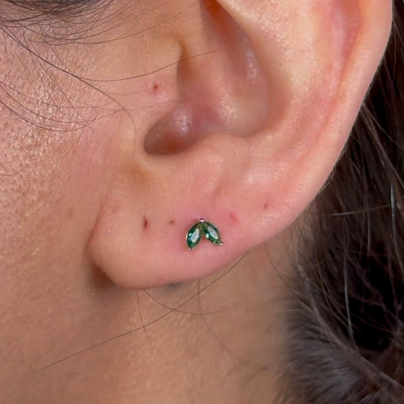 Emerald Double Marquise Flat Back Stud in Solid 14k Yellow Gold