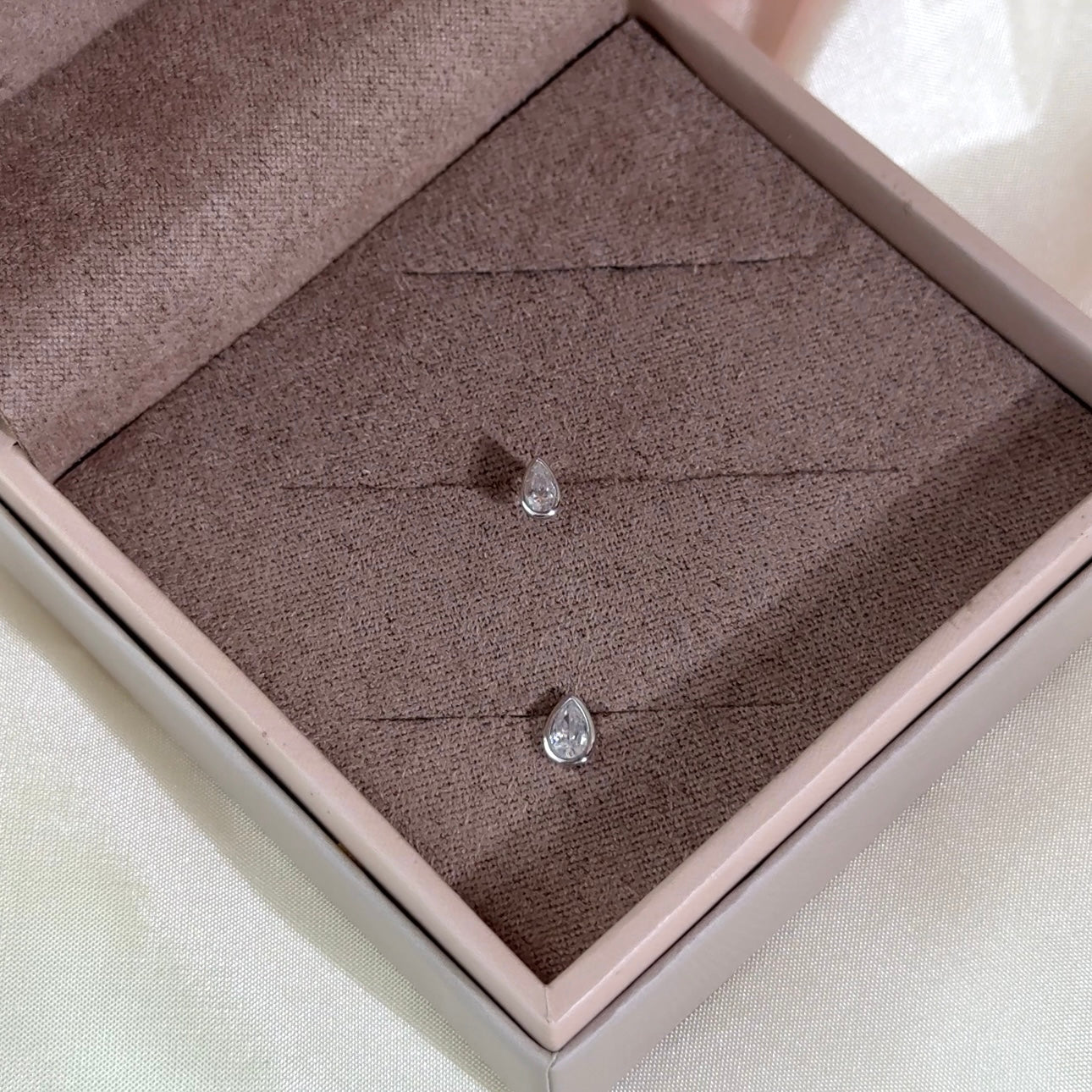 Pear Gemstone Flat Back Stud Bezel Set in Solid 14k White Gold