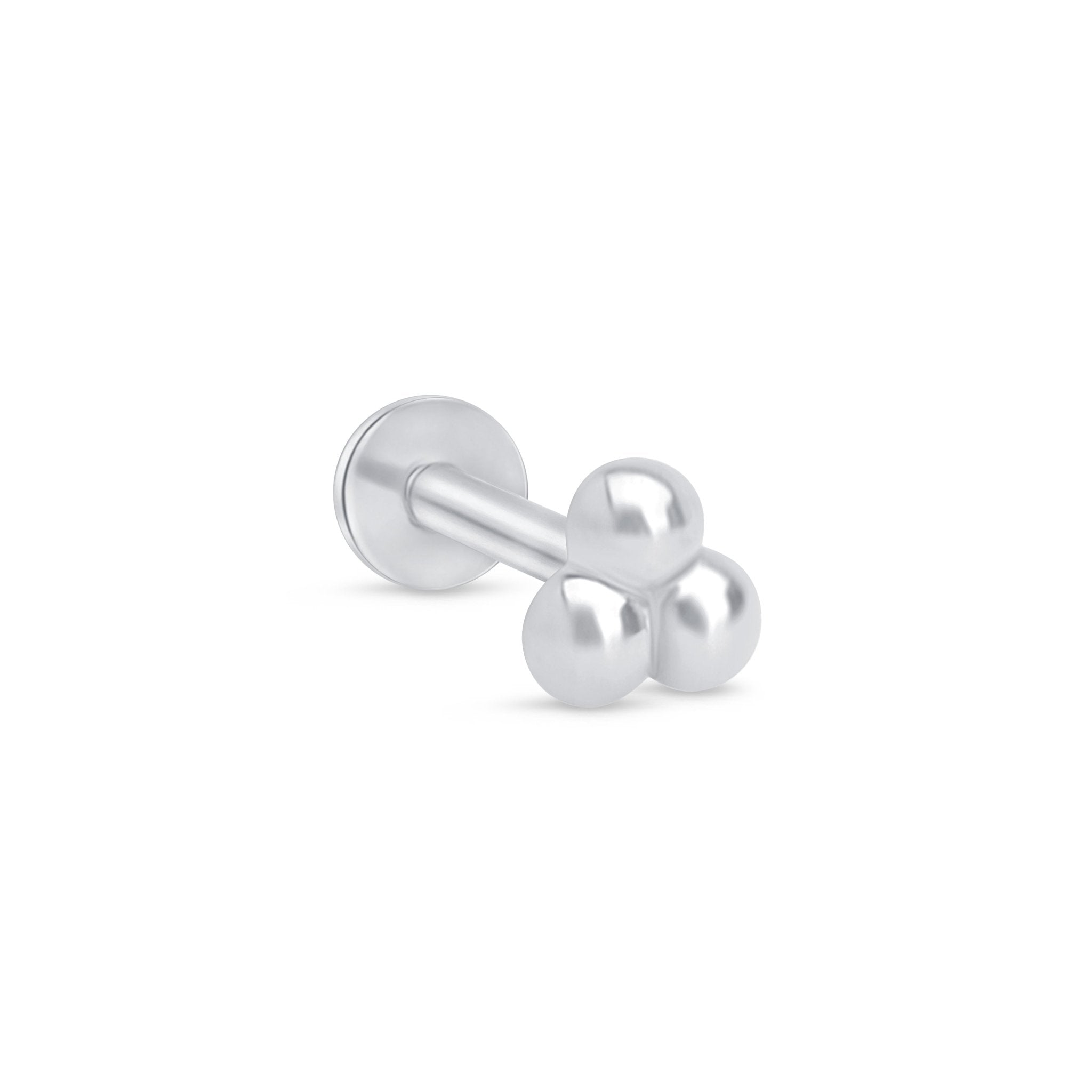Trinity Beaded Cluster Flat Back Stud in Solid 14k White Gold