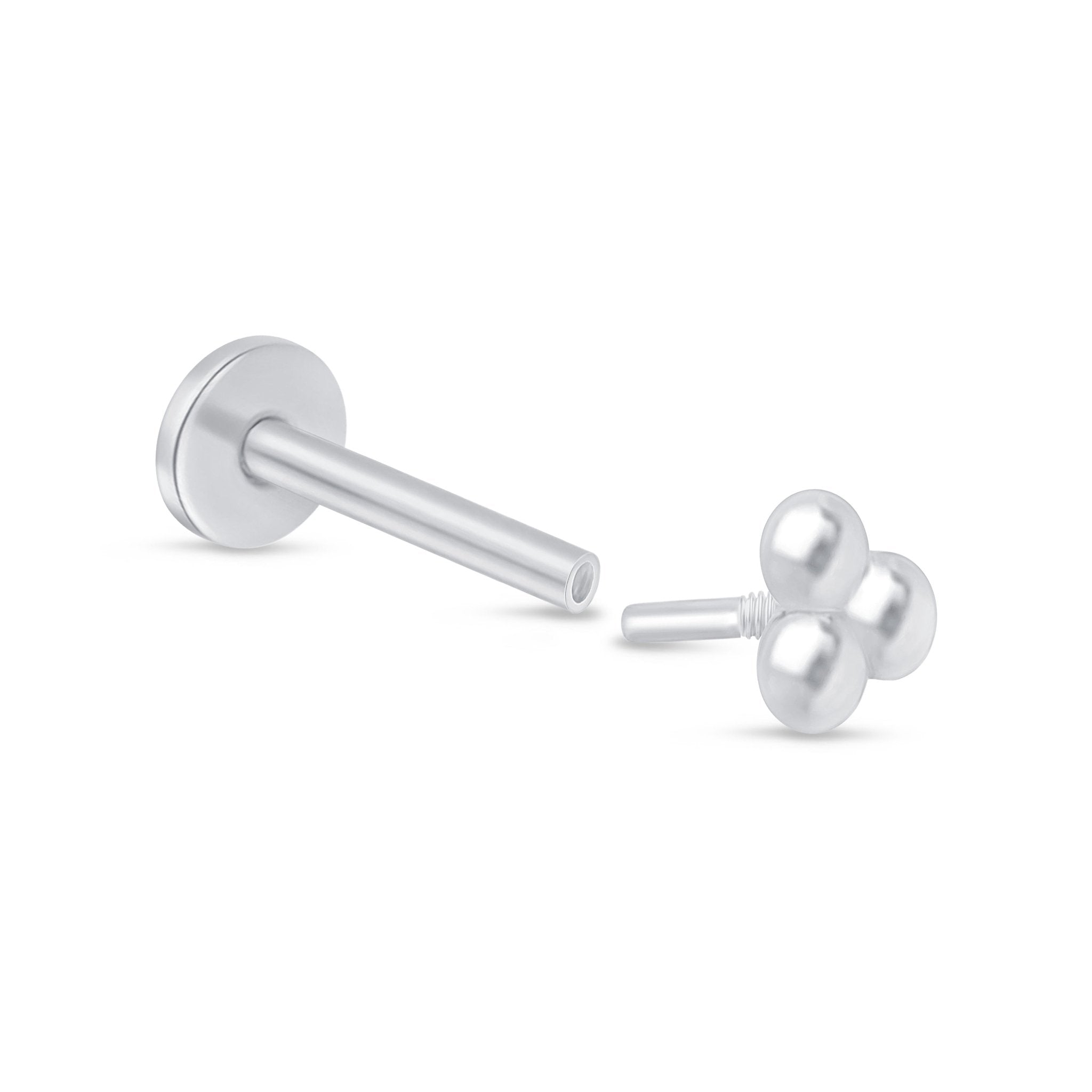 Trinity Beaded Cluster Flat Back Stud in Solid 14k White Gold