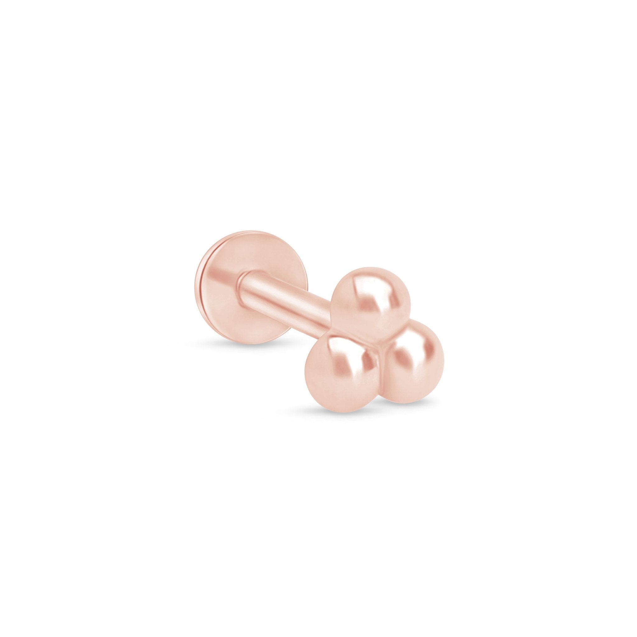 Trinity Beaded Cluster Flat Back Stud in Solid 14k Rose Gold
