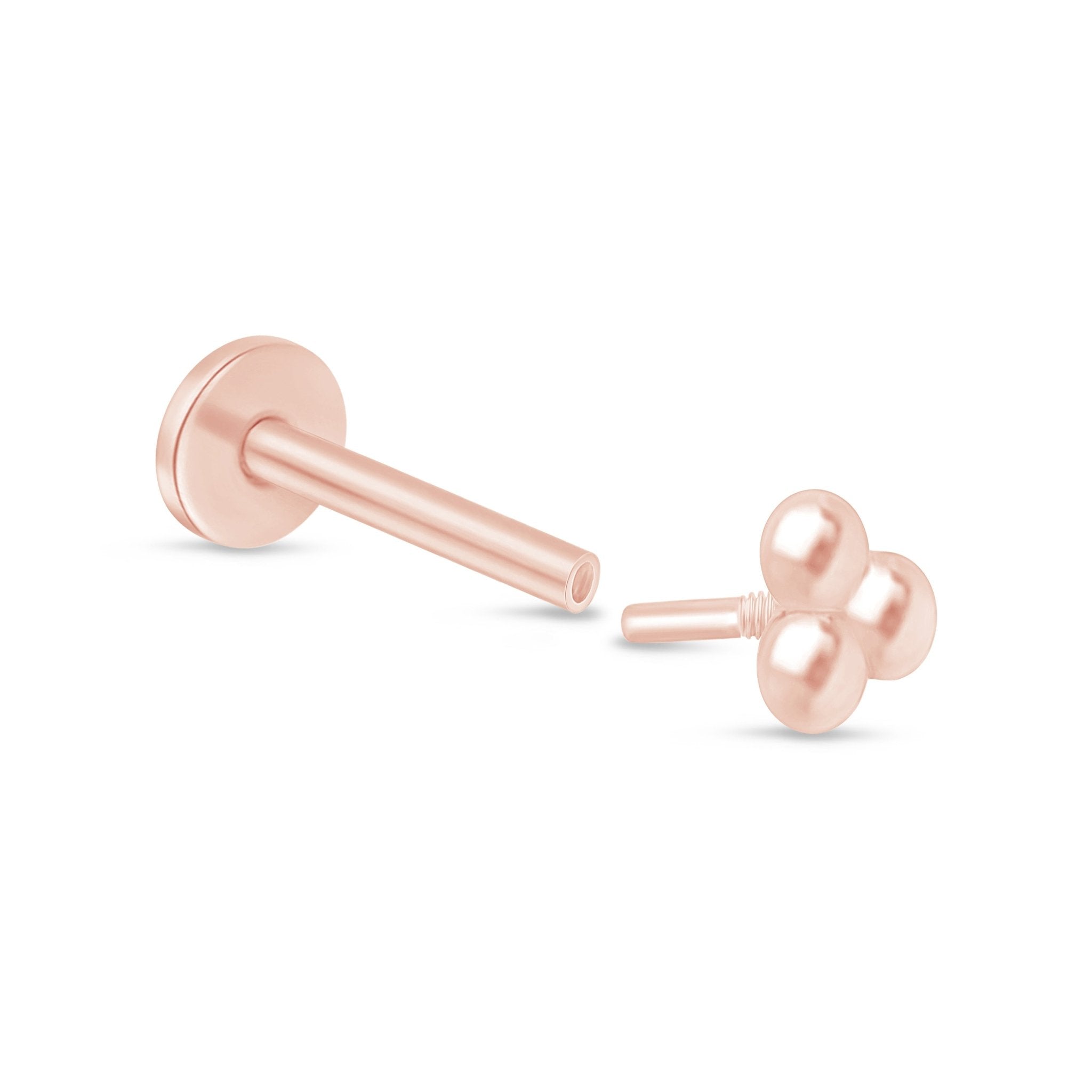 Trinity Beaded Cluster Flat Back Stud in Solid 14k Rose Gold