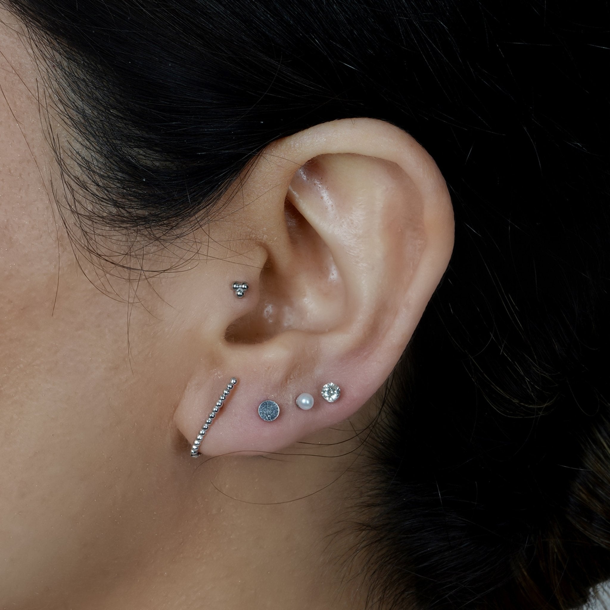 Gold Disc Flat Back Stud in Solid 14k White Gold