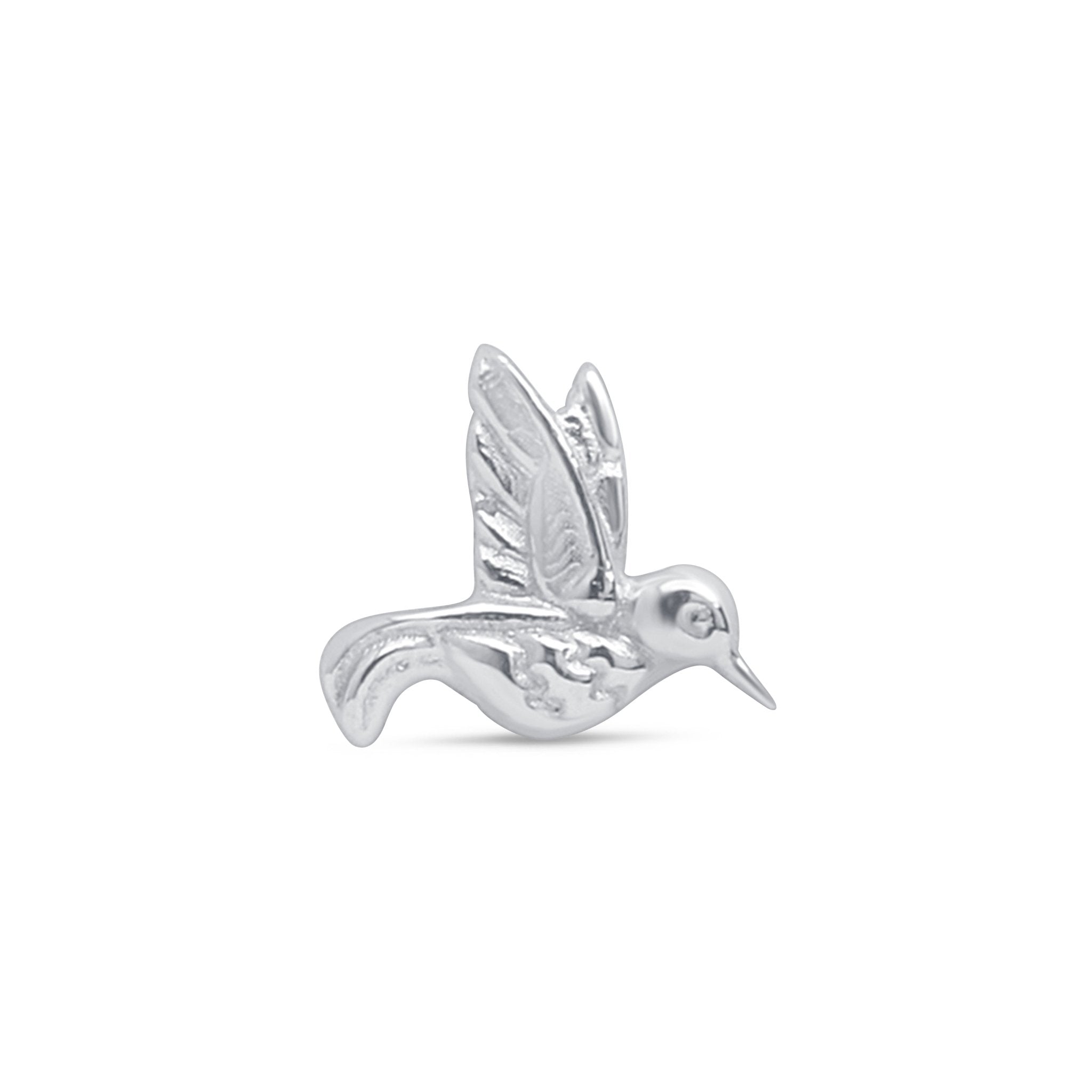 Hummingbird Flat Back Stud in Solid 14k White Gold
