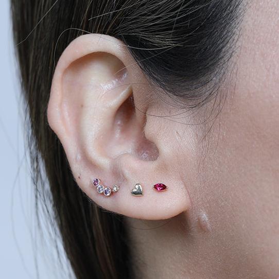 Marquise Pink Ruby Flat Back Stud in Solid 14k Yellow Gold