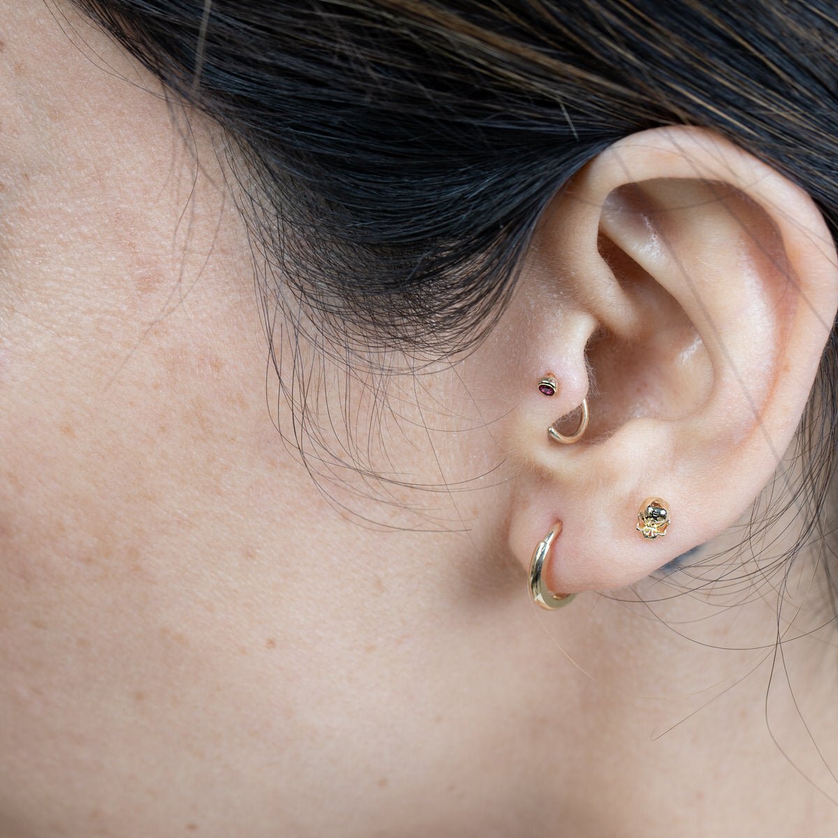 Sassy Skull Flat Back Studs in Solid 14k White Gold