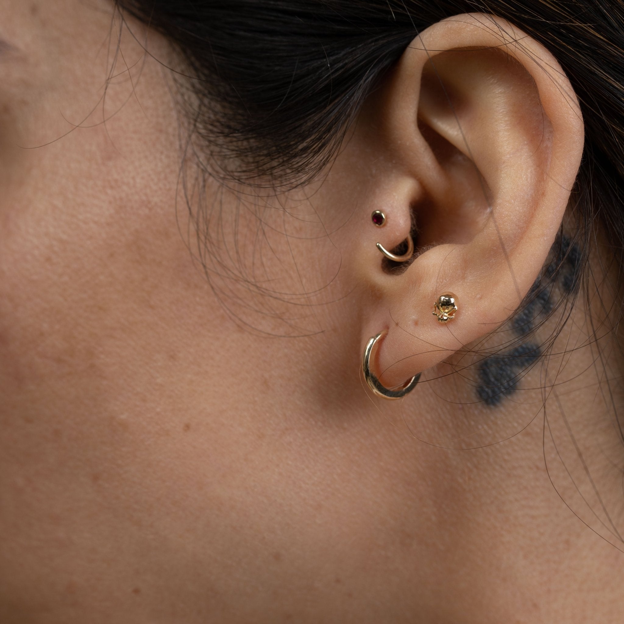 Sassy Skull Flat Back Stud in Solid 14k Yellow Gold