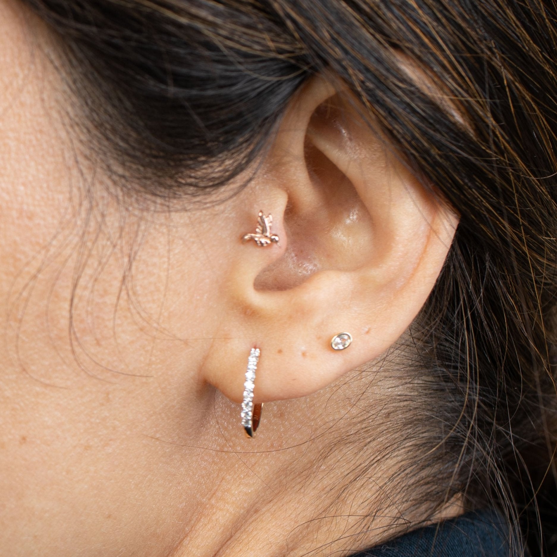 Oval Gemstone Flat Back Stud in Bezel Set in Solid 14k White Gold