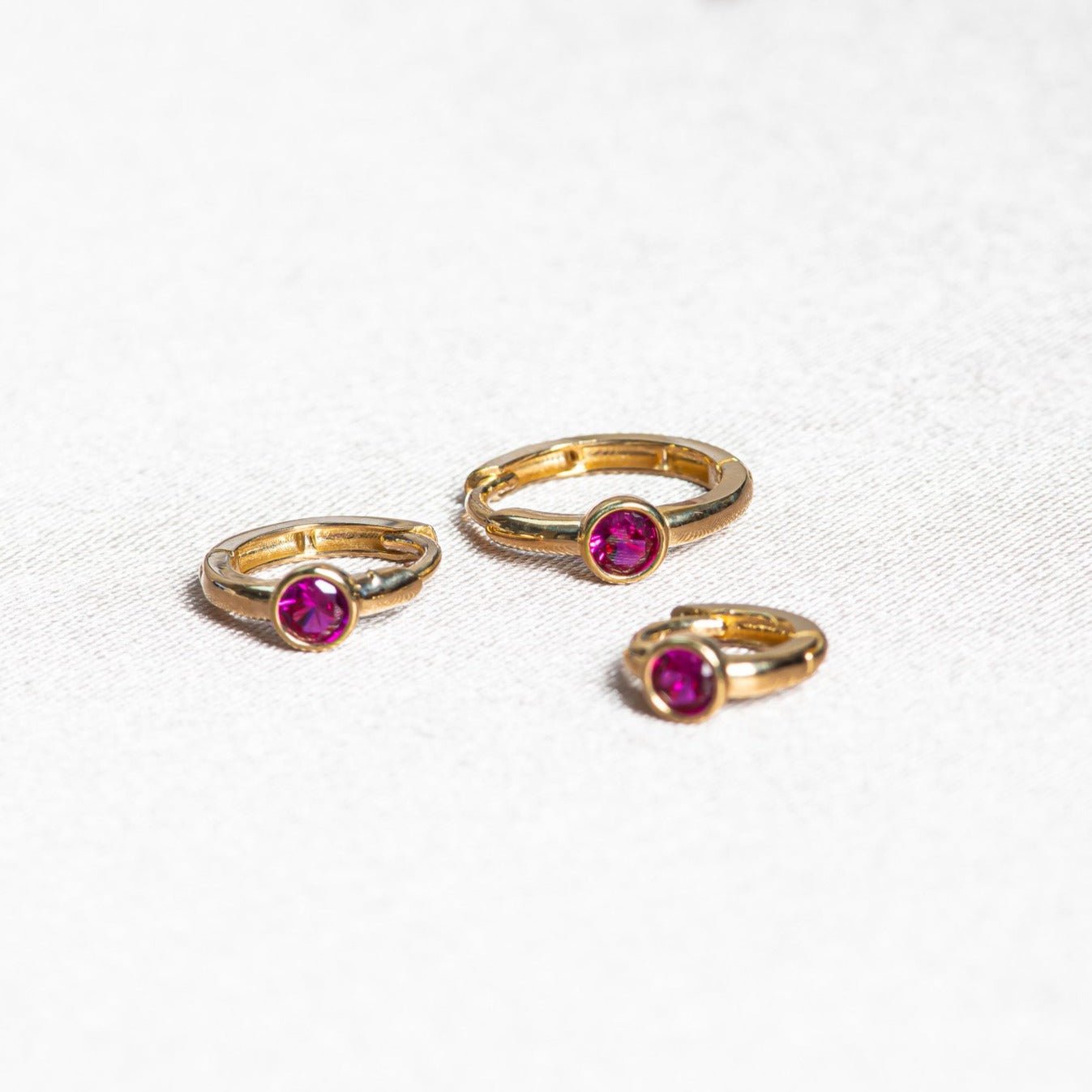 Bezel Set Ruby Huggie in 14k Gold Earrings Estellacollection #product_description# 18369 14k Birthstone cartilage hoop #tag4# #tag5# #tag6# #tag7# #tag8# #tag9# #tag10# 6mm Single Hoop
