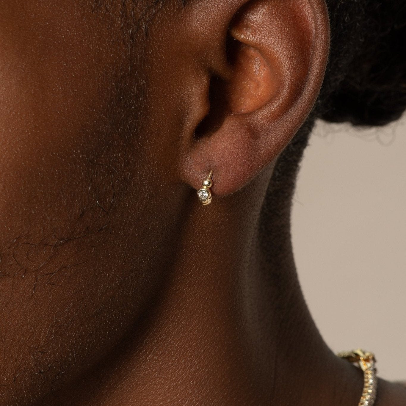 Diamond Beaded Huggie Hoop Earring in Solid 14k Yellow Gold Earrings Estellacollection #product_description# 18522 14k April Birthstone Birthstone #tag4# #tag5# #tag6# #tag7# #tag8# #tag9# #tag10#