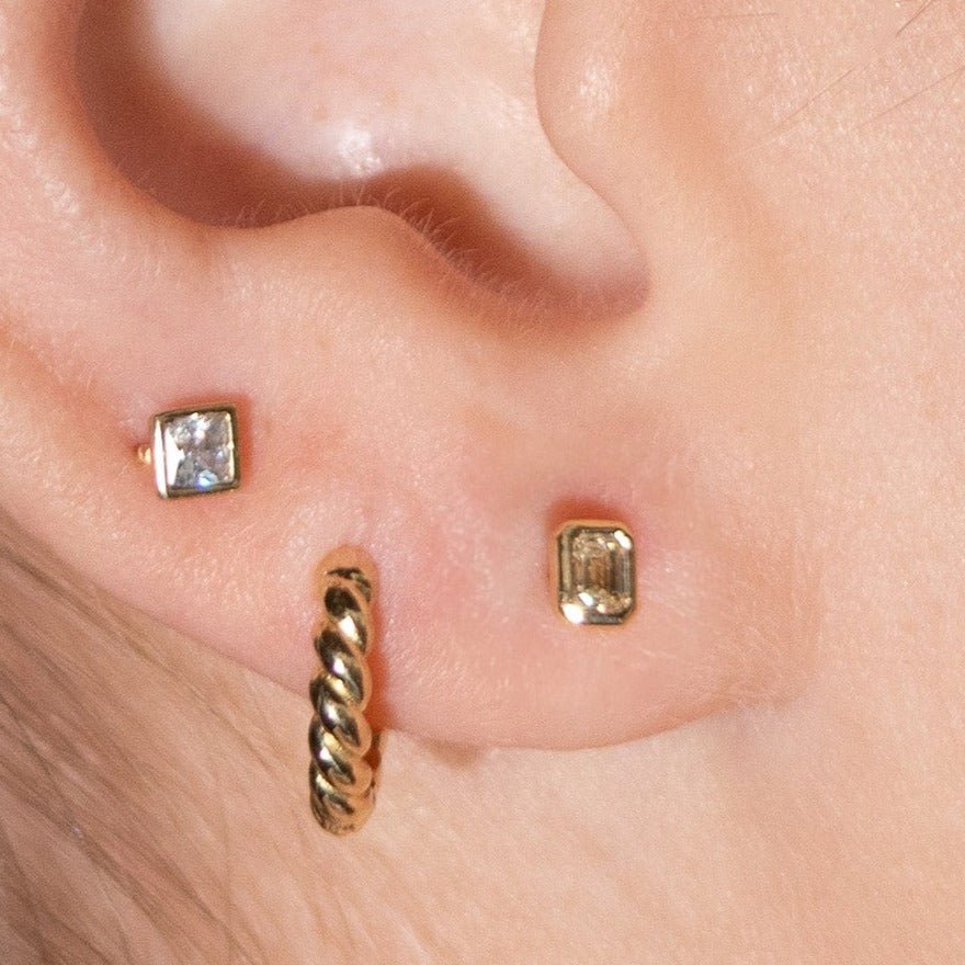 Emerald Cut Diamond Bezel Set - Flat Back Stud Earring Earrings Estellacollection #product_description# 18493 14k April Birthstone Birthstone #tag4# #tag5# #tag6# #tag7# #tag8# #tag9# #tag10# 0.06 ct 5MM