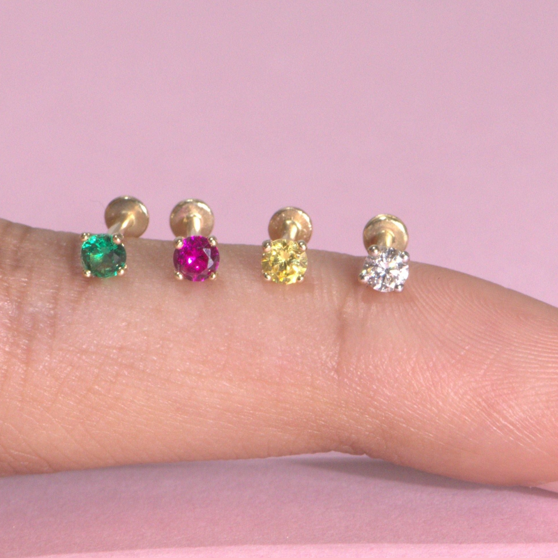 Emerald Flat Back Stud Earrings Estellacollection #product_description# 18092 14k Birthstone Cartilage Earring #tag4# #tag5# #tag6# #tag7# #tag8# #tag9# #tag10# 2.5mm 5MM