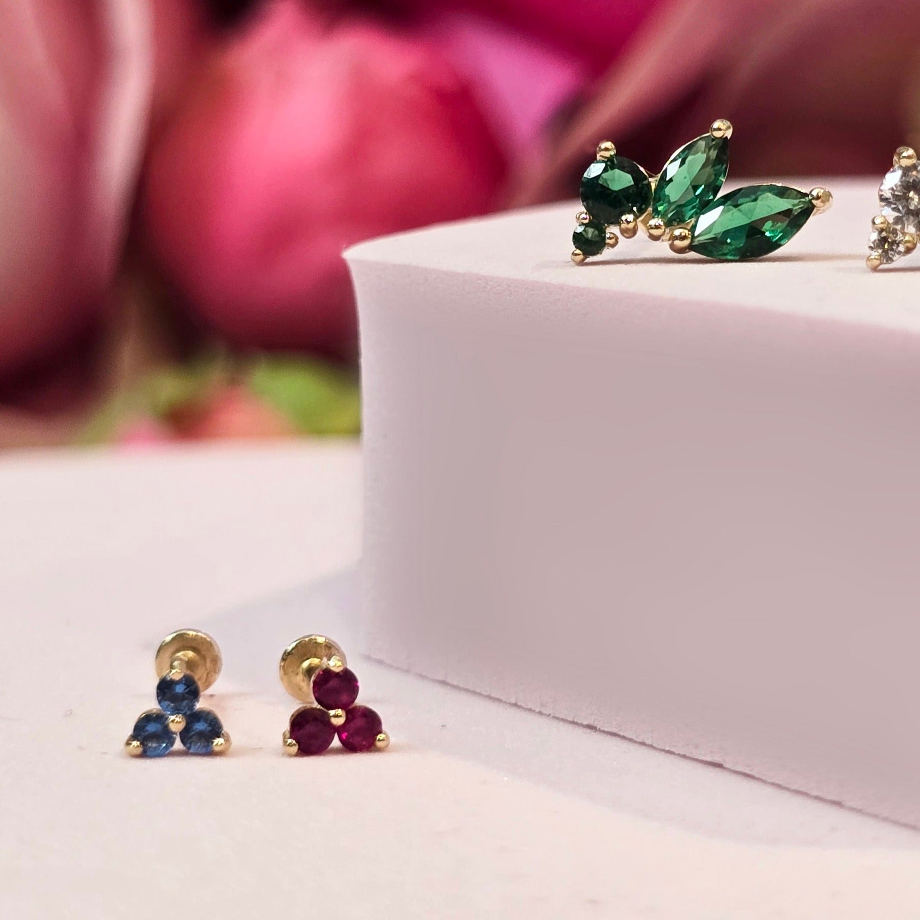 Pink Ruby Trinity Cluster Flat Back Earring Earrings Estellacollection #product_description# 18134 14k Birthstone Cartilage Earring #tag4# #tag5# #tag6# #tag7# #tag8# #tag9# #tag10# 5MM