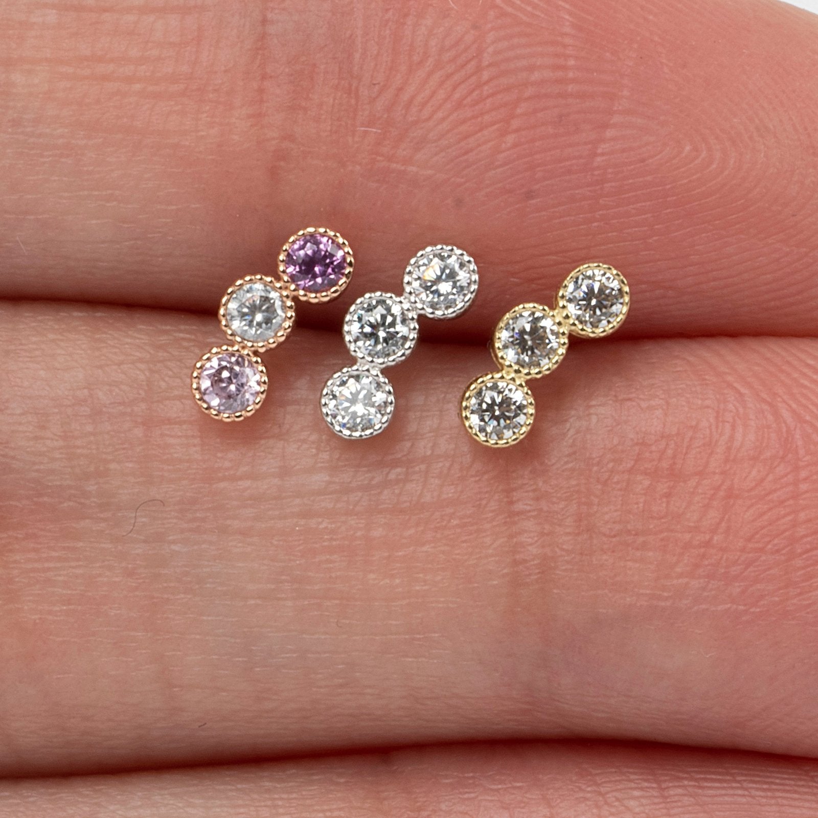 Triple Cubic Zirconia Milgrain Flat Back Stud (White) Earrings Estellacollection #product_description# 18459 14k Cartilage Earring Cartilage Earrings #tag4# #tag5# #tag6# #tag7# #tag8# #tag9# #tag10# 5MM