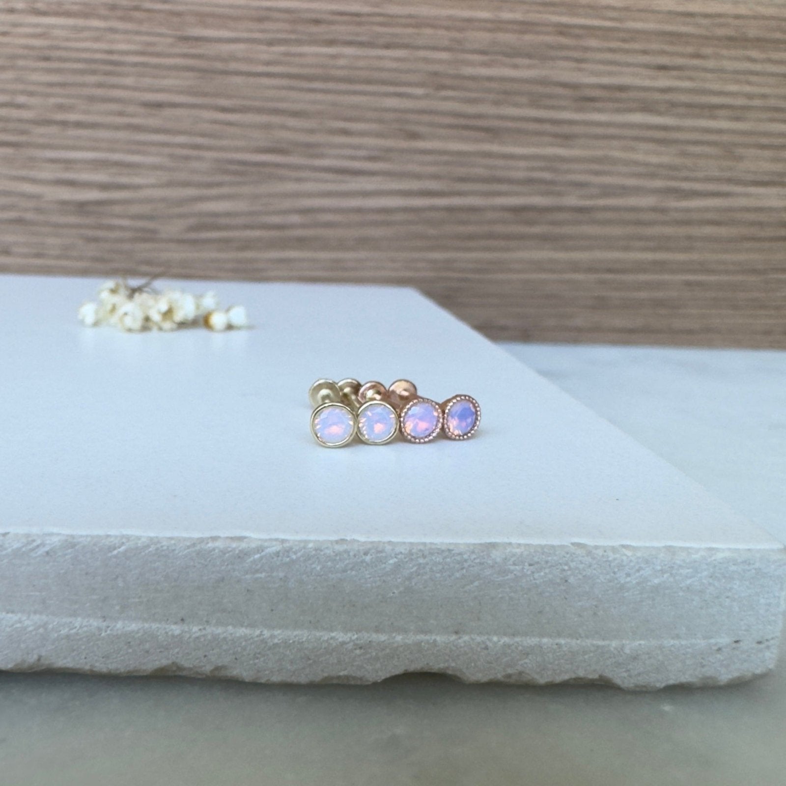 Pink Opal Milgrain Flat Back Stud Earrings Estellacollection #product_description# 18306 14k Birthstone Birthstone Earrings #tag4# #tag5# #tag6# #tag7# #tag8# #tag9# #tag10# 2.5MM 5MM