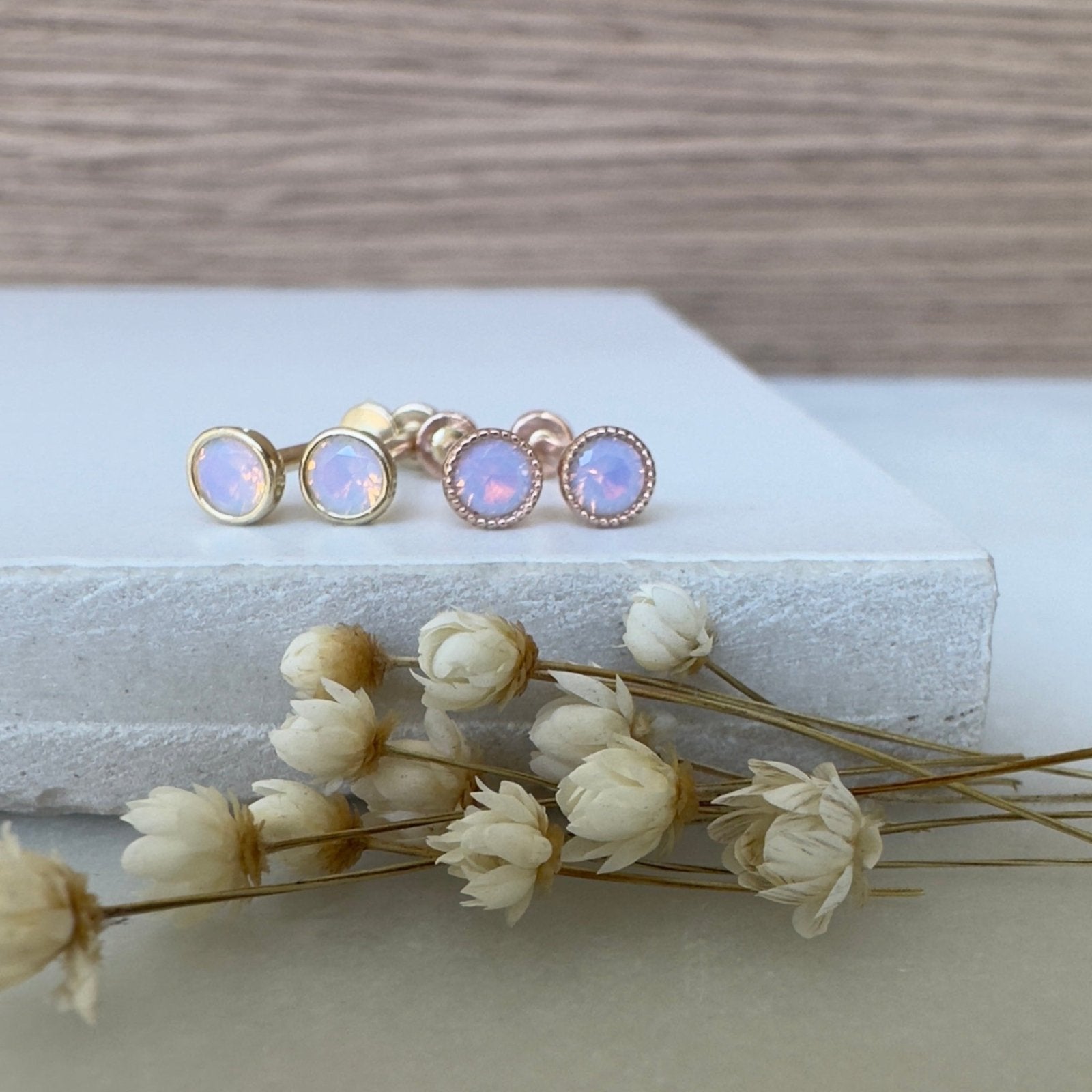 Pink Opal Milgrain Flat Back Stud Earrings Estellacollection #product_description# 18105 14k Birthstone Birthstone Earrings #tag4# #tag5# #tag6# #tag7# #tag8# #tag9# #tag10# 2.5MM 5MM