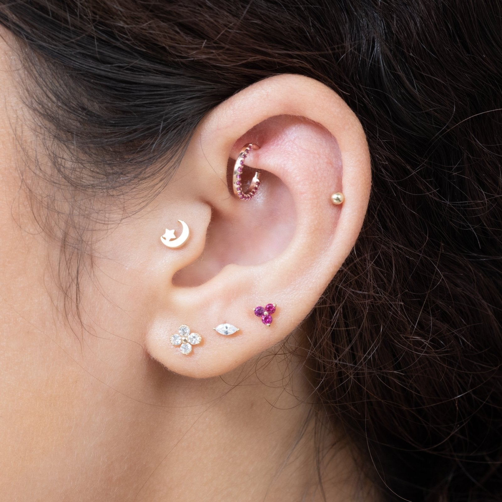 Pink Ruby Trinity Cluster Flat Back Earring Earrings Estellacollection #product_description# 18134 14k Birthstone Cartilage Earring #tag4# #tag5# #tag6# #tag7# #tag8# #tag9# #tag10# 5MM