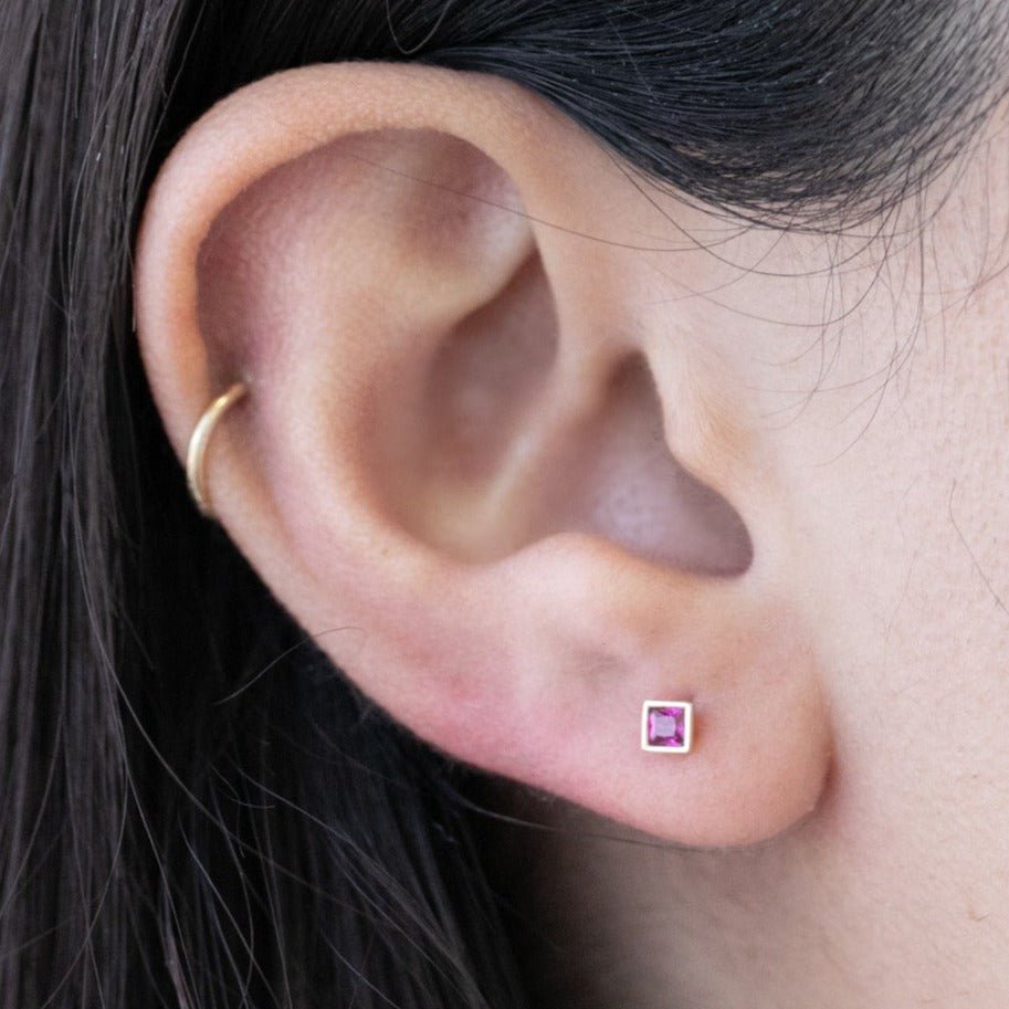 Princess Cut Pink Ruby Flat Back Earring in Bezel Set Solid 14k Gold Earrings Estellacollection #product_description# 18317 14k Cartilage Earring Cartilage Earrings #tag4# #tag5# #tag6# #tag7# #tag8# #tag9# #tag10# 5MM