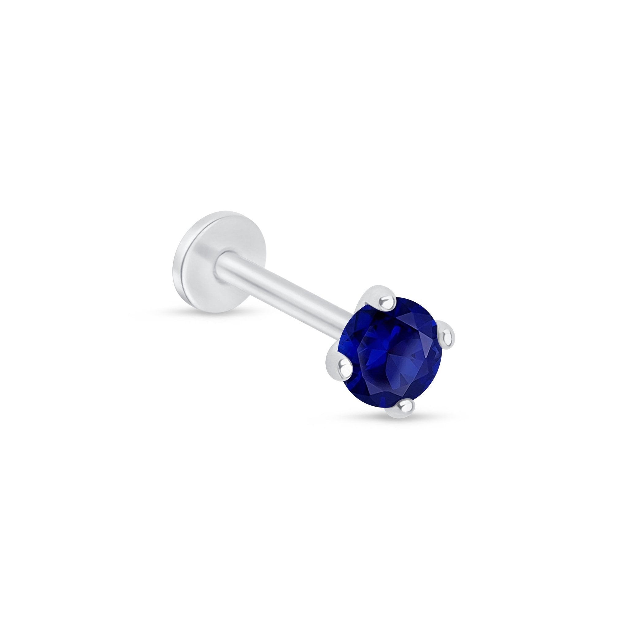 Blue Sapphire Cartilage Flat Back Stud in Solid 14k White Gold