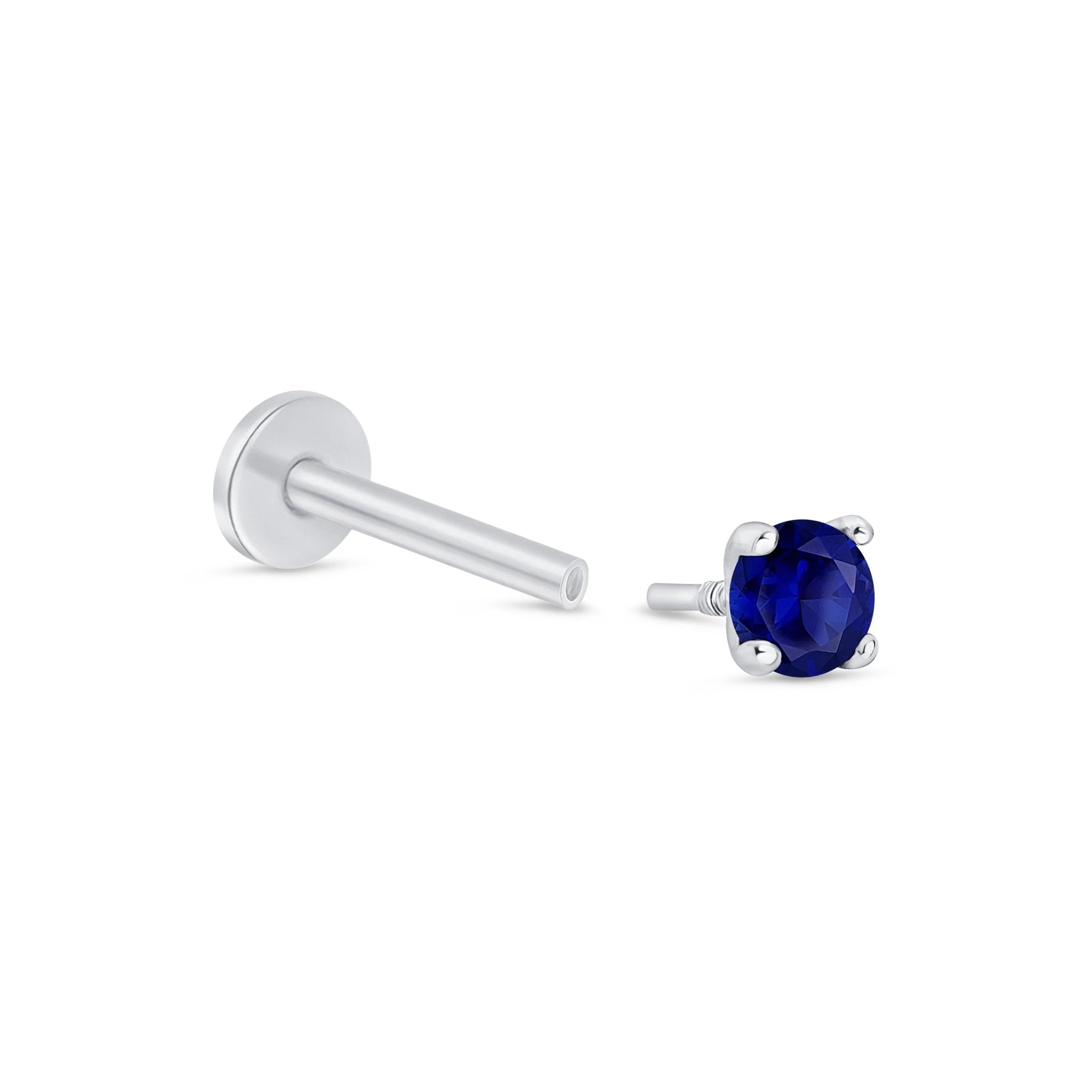Blue Sapphire Cartilage Flat Back Stud in Solid 14k White Gold