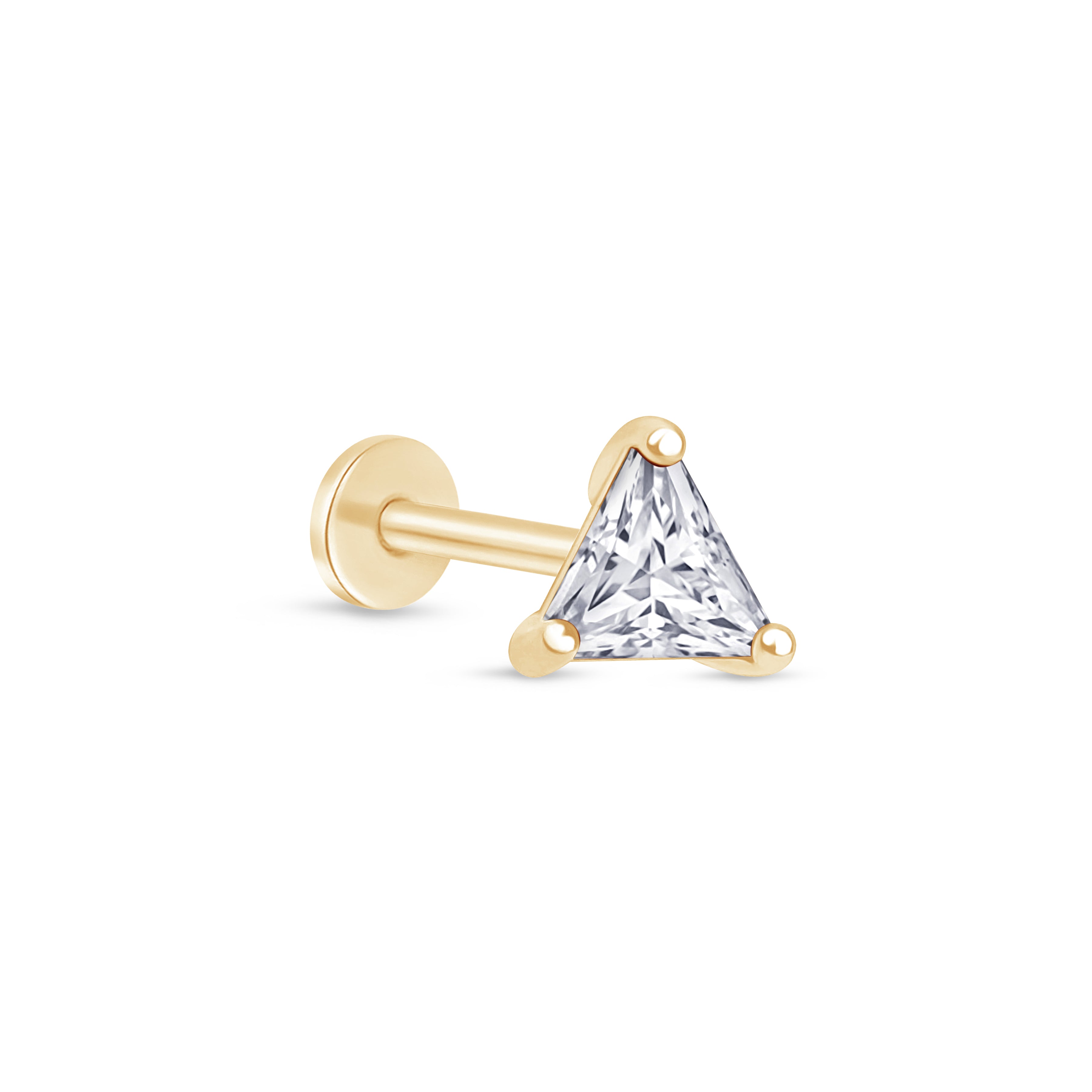 Triangle Cut Gemstone Flat Back Stud in Solid 14k Yellow Gold